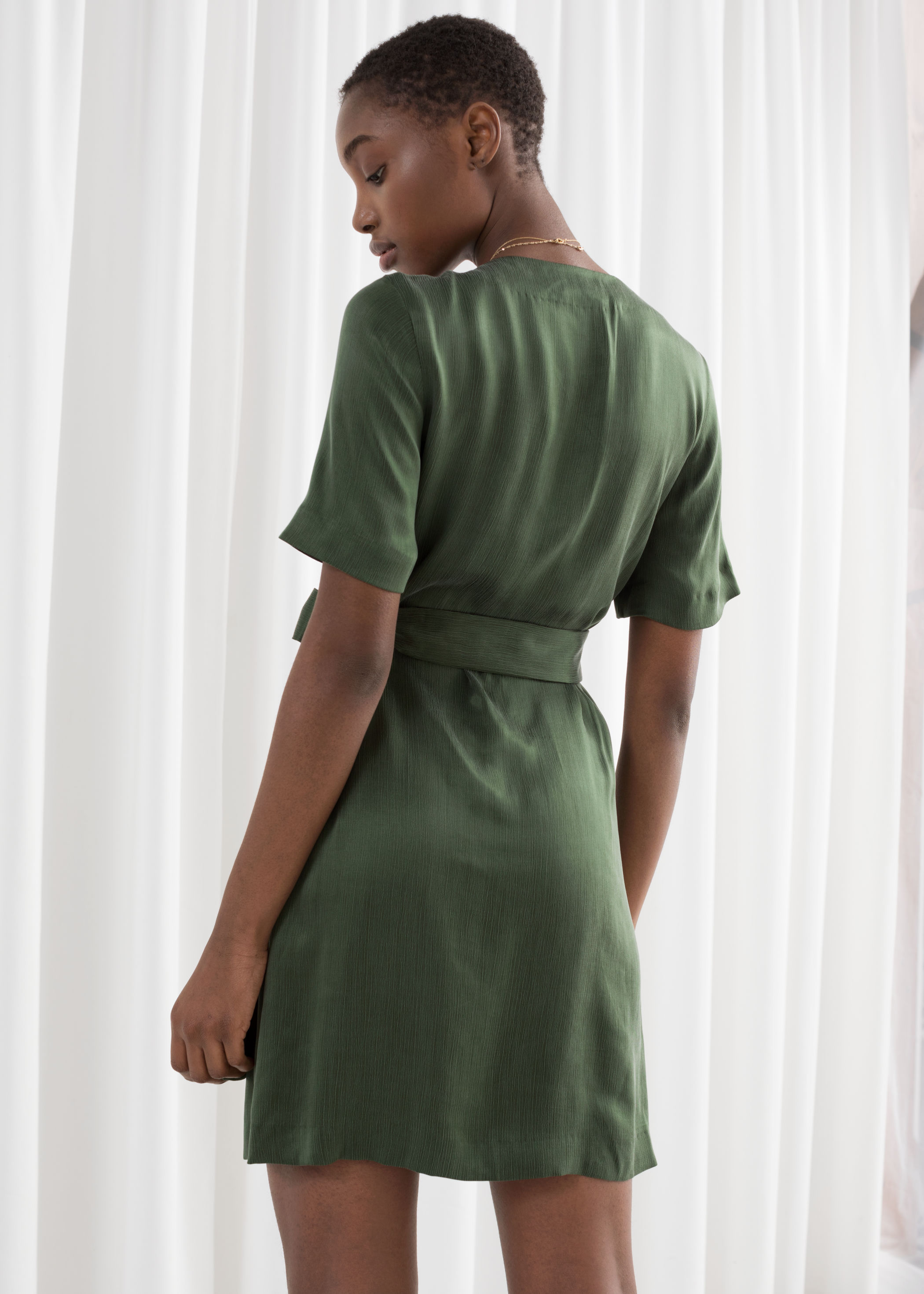 cupro blend mini wrap dress