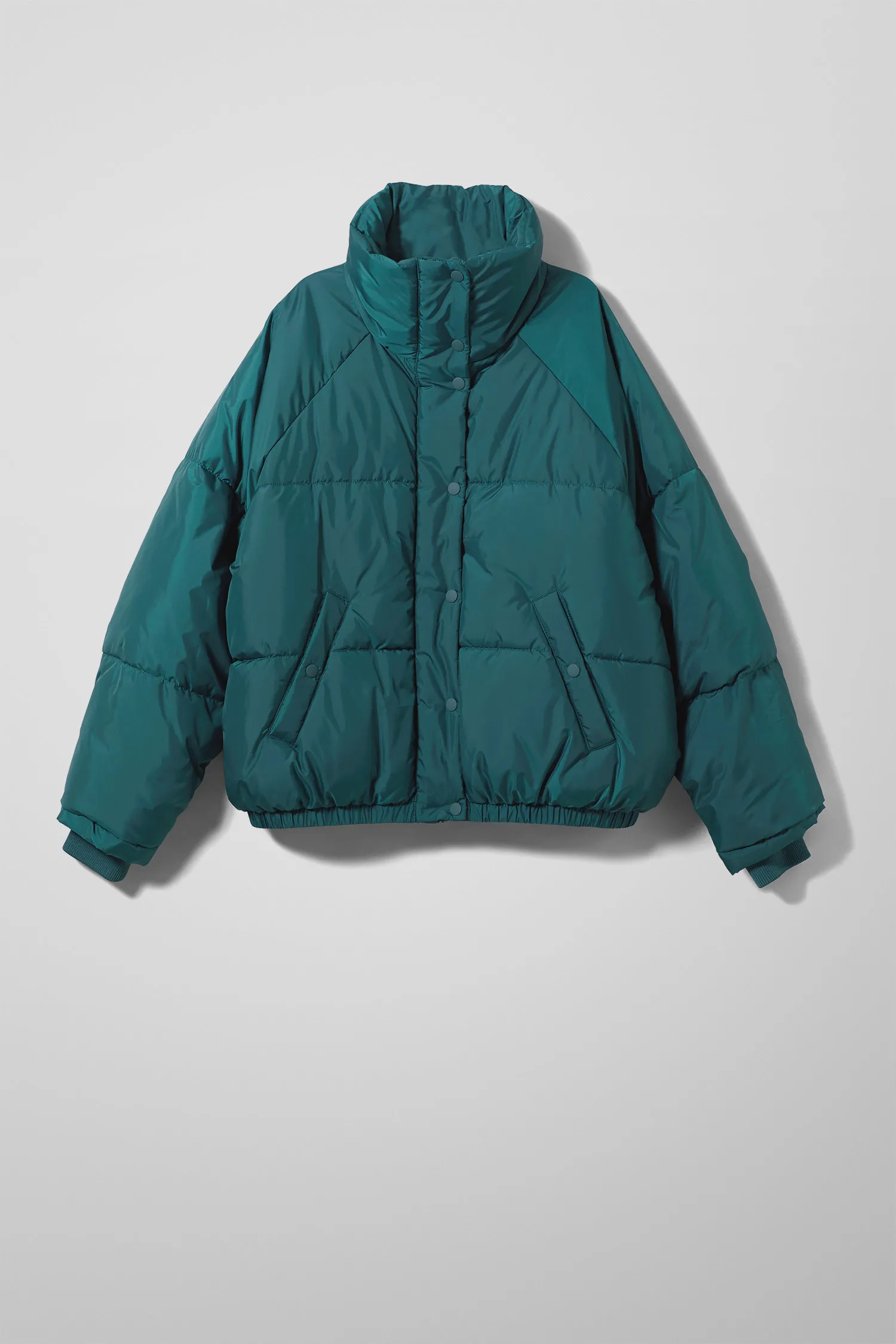 teal puffer jacket