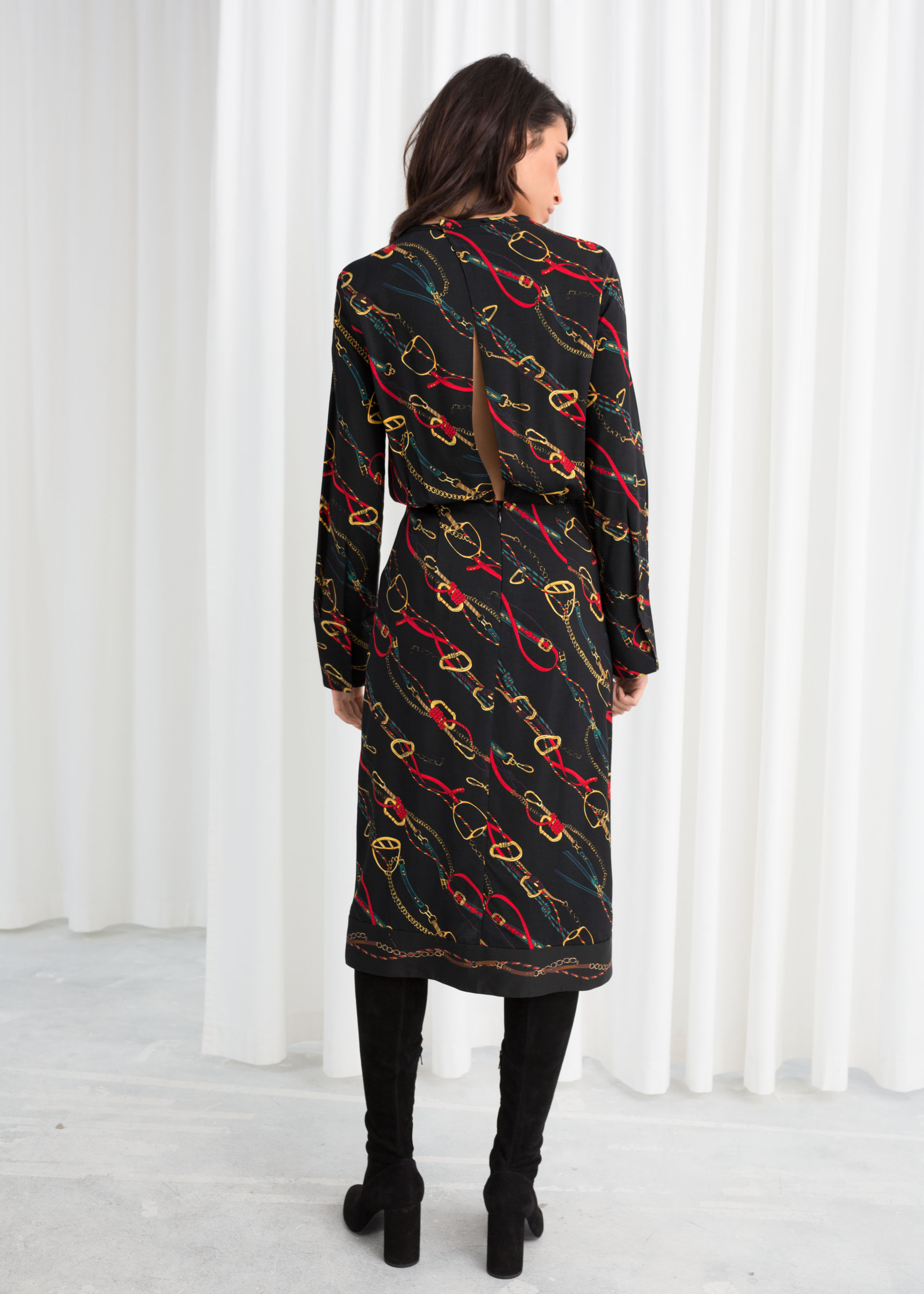 chain print midi dress