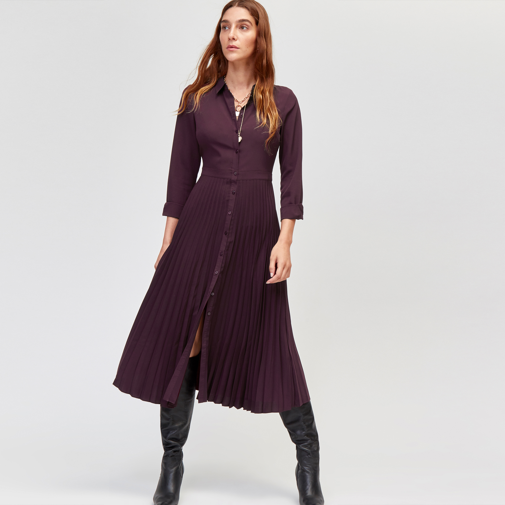 warehouse pleated midi shirt dress