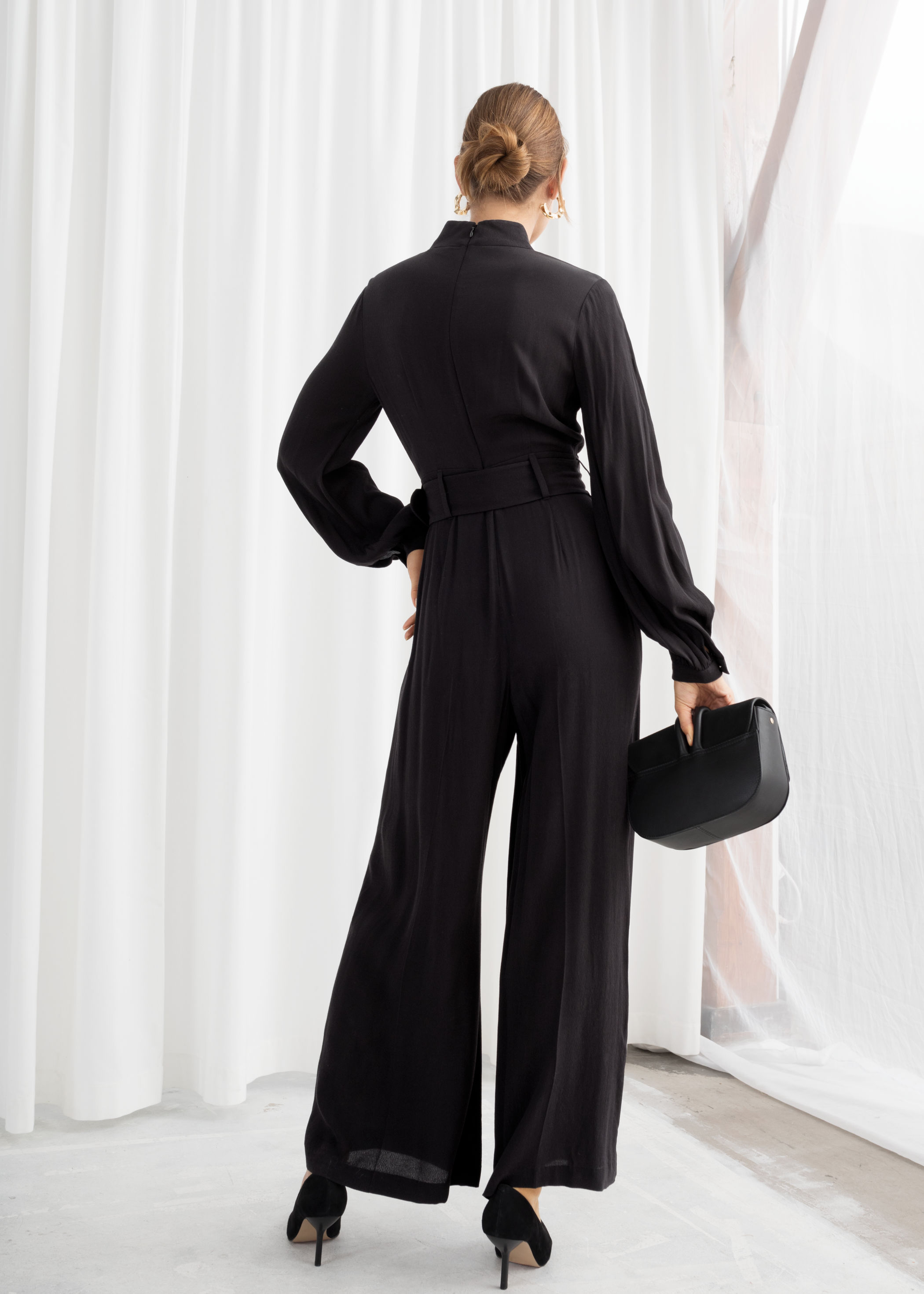 long sleeve belted jumpsuit