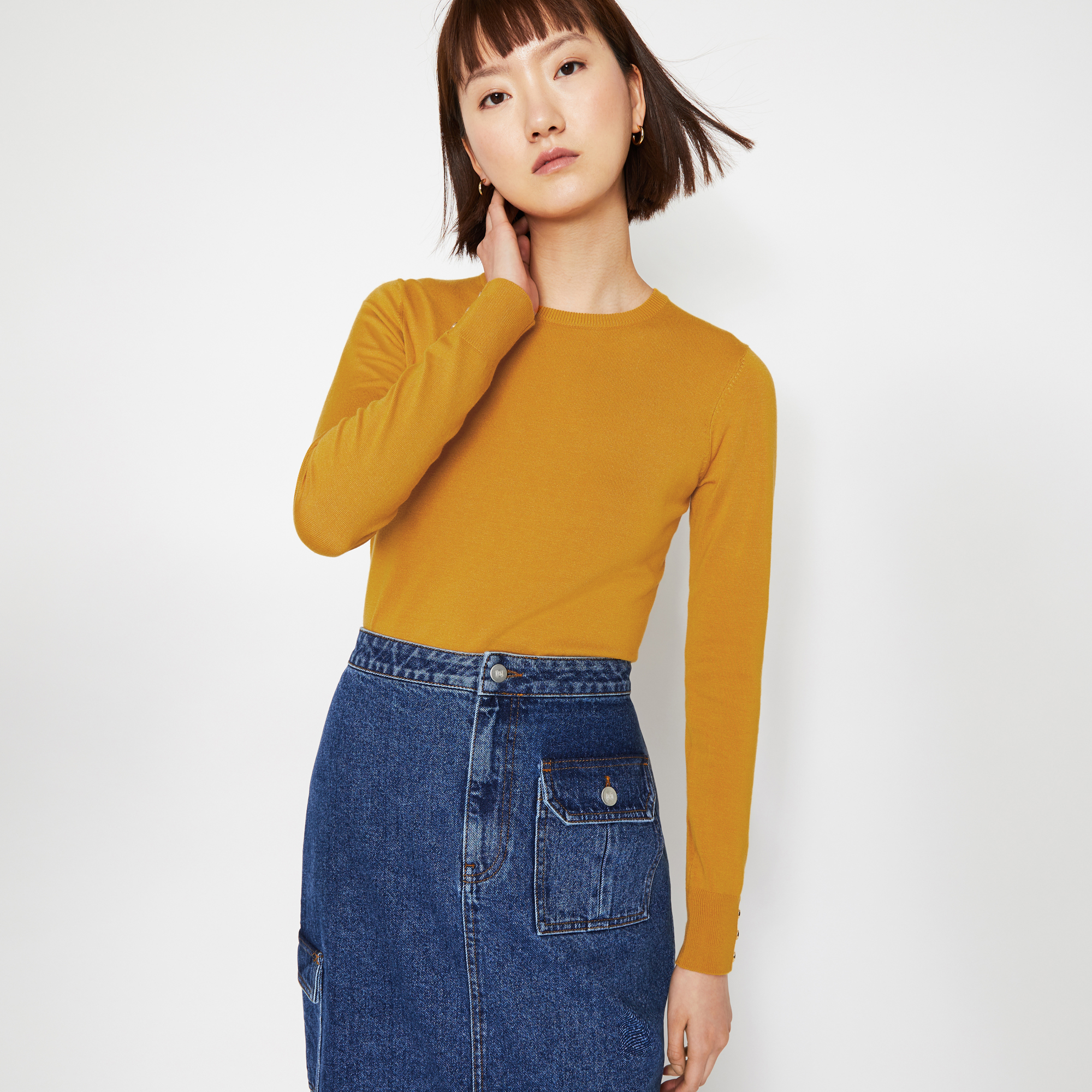 warehouse button cuff crew jumper