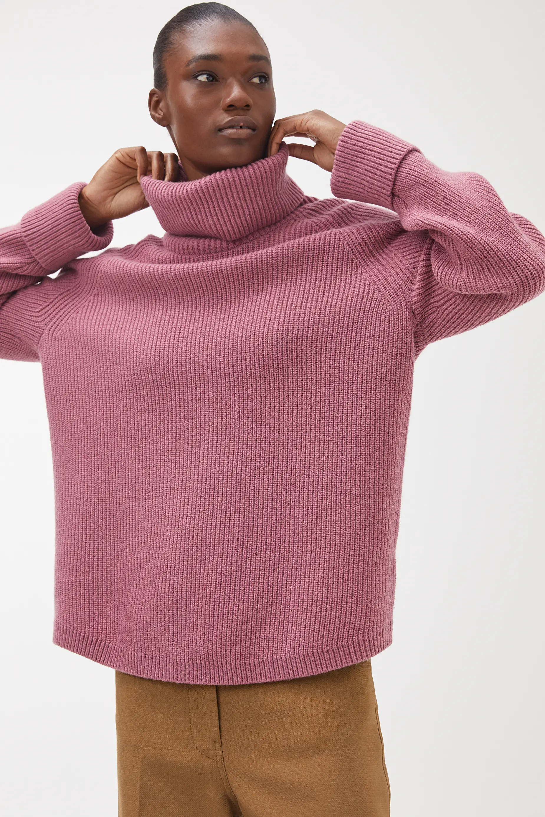 pink polo neck jumper