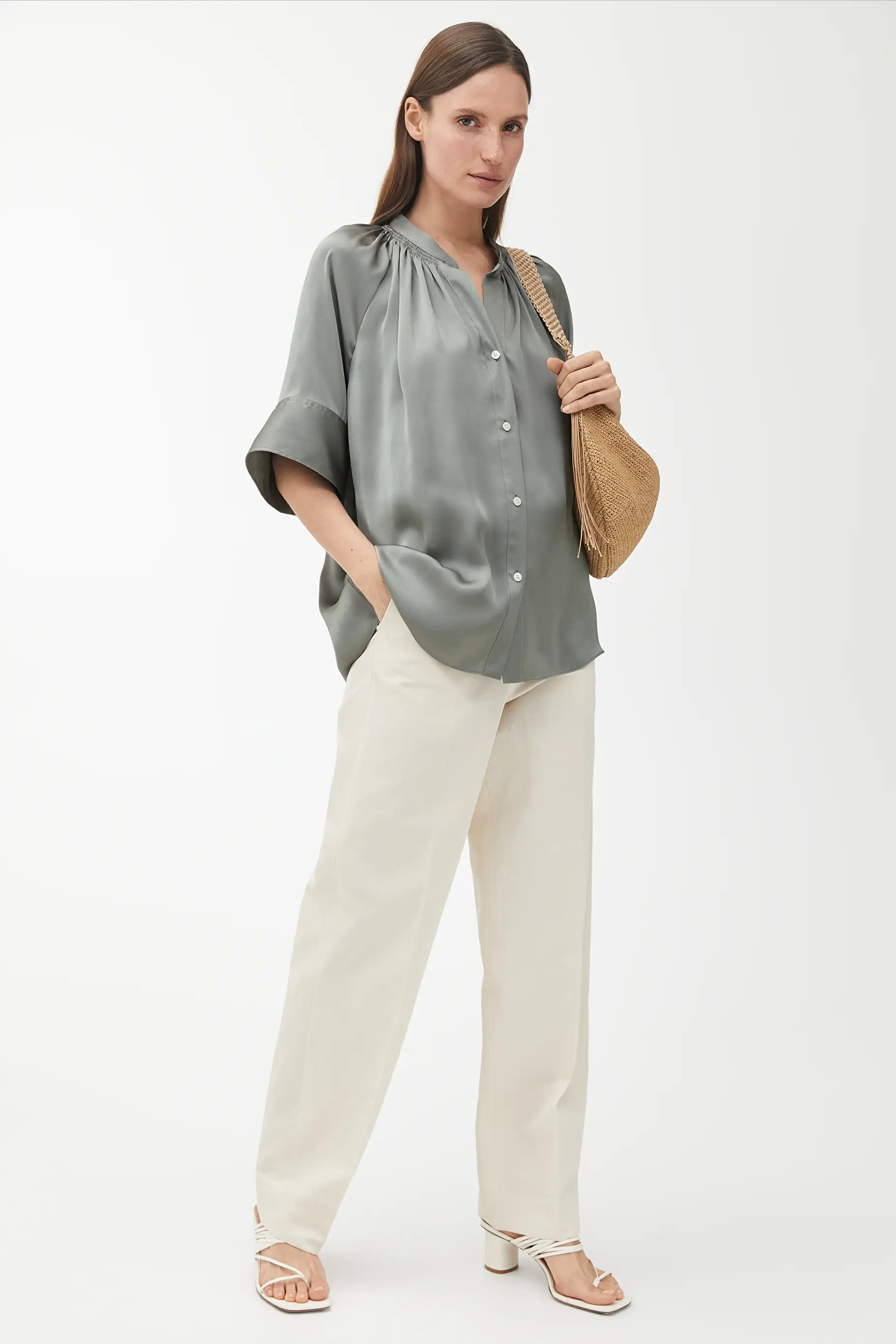 satin blouse short sleeve