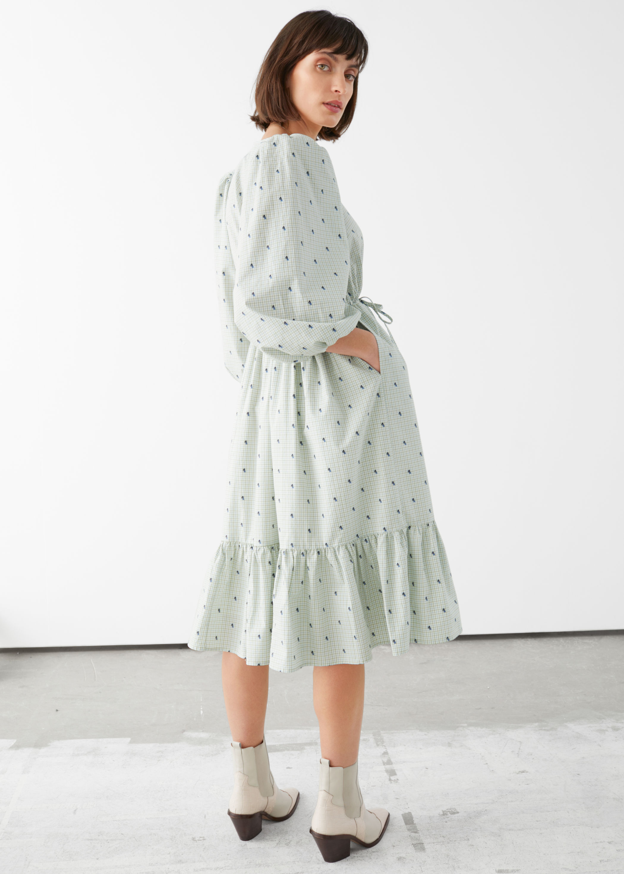 midi dress with voluminous sleeves