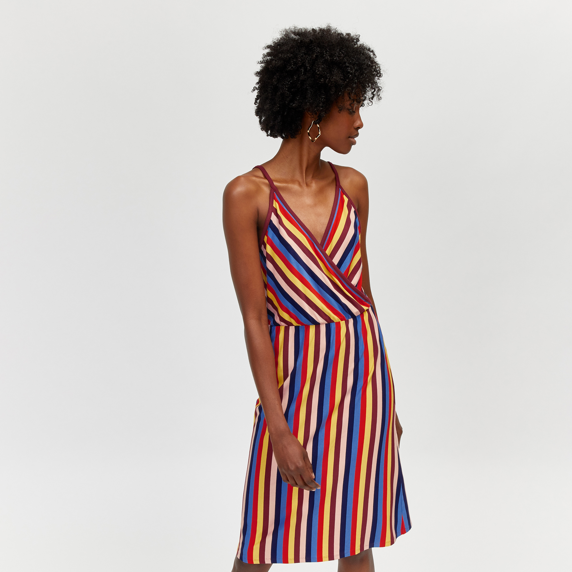 warehouse rainbow wrap dress