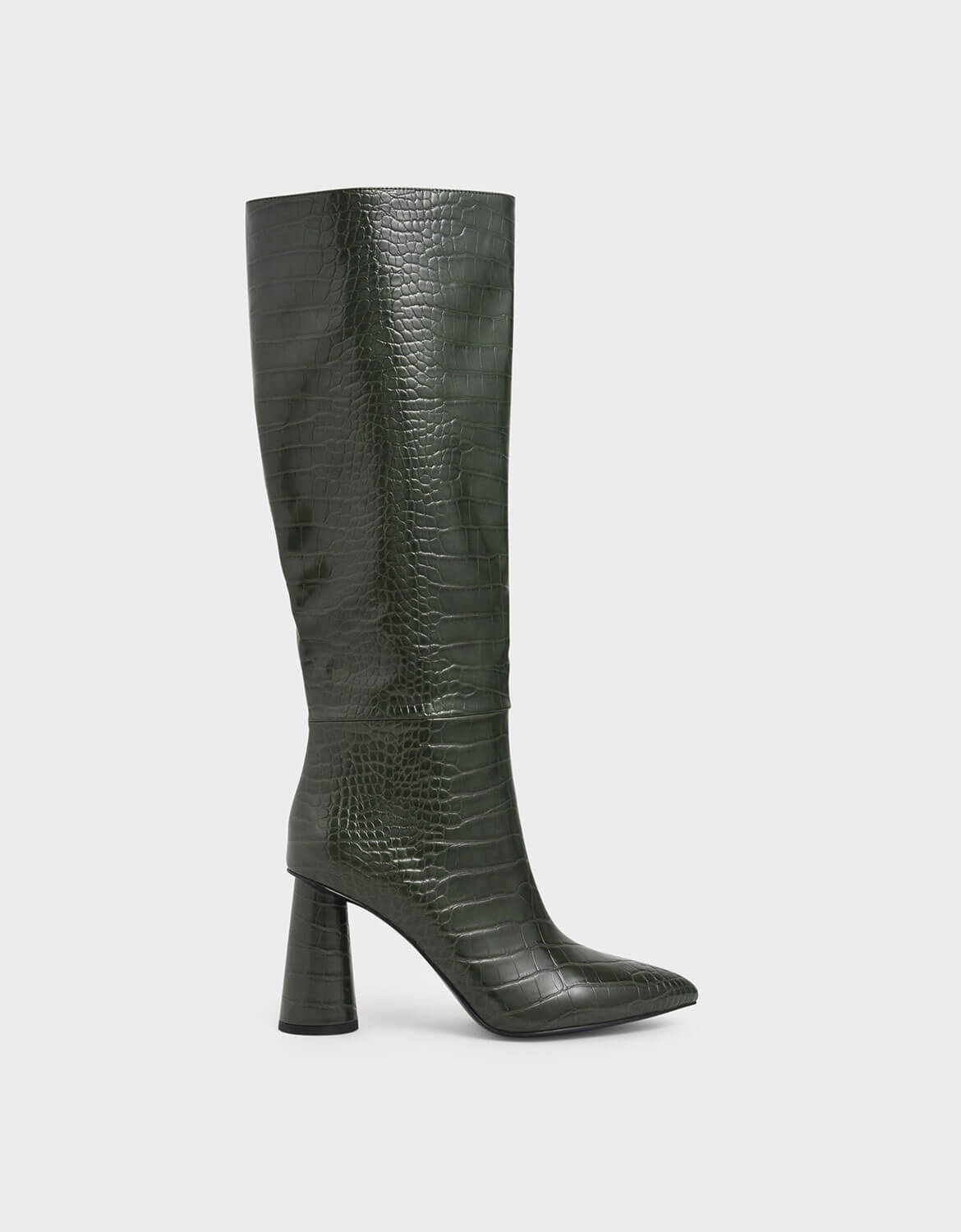 croc effect knee high boots