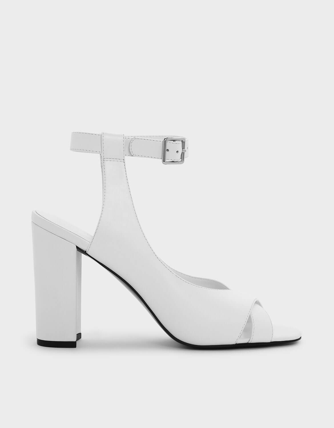 white peep toe block heels