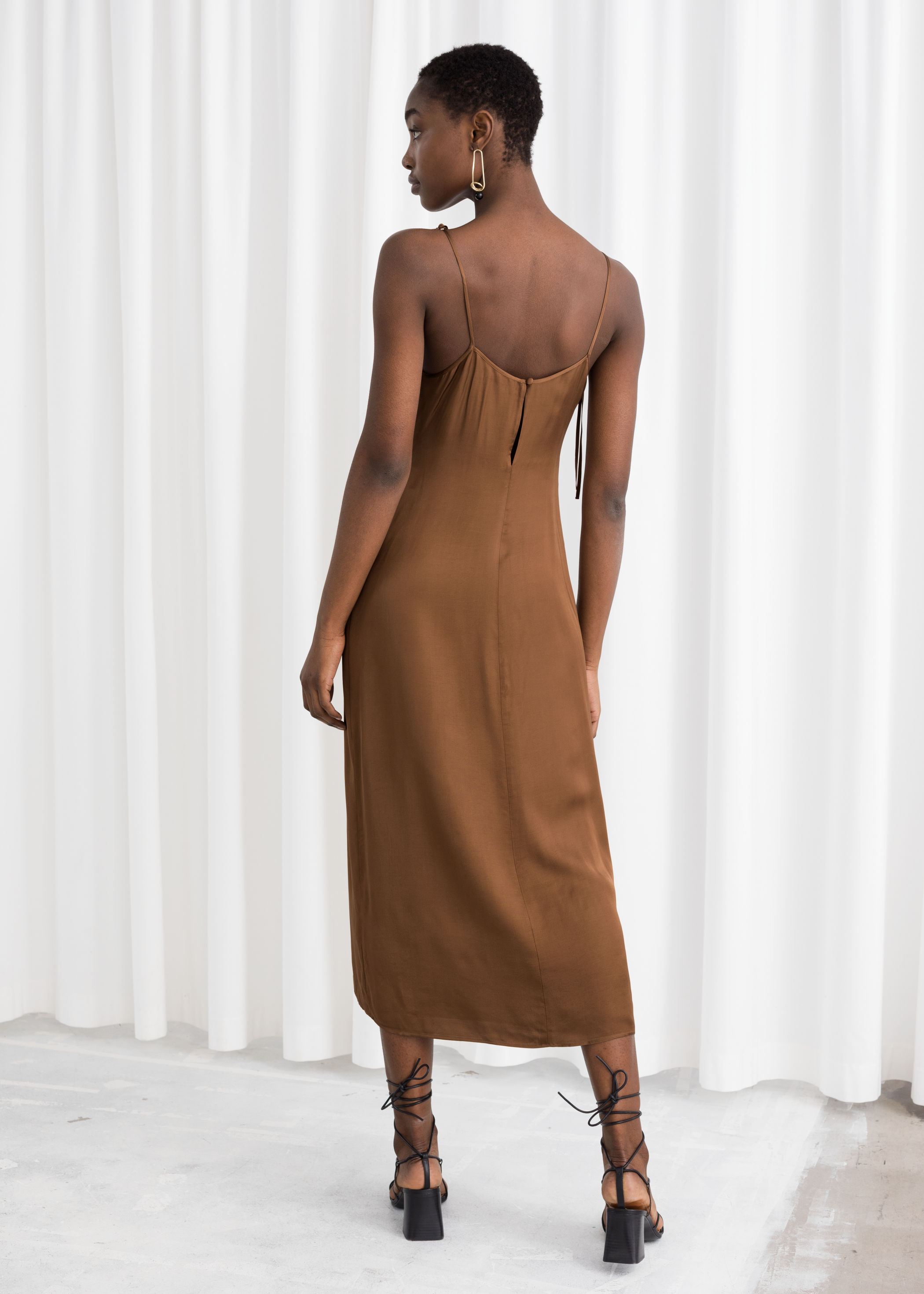 shoulder tie midi dress