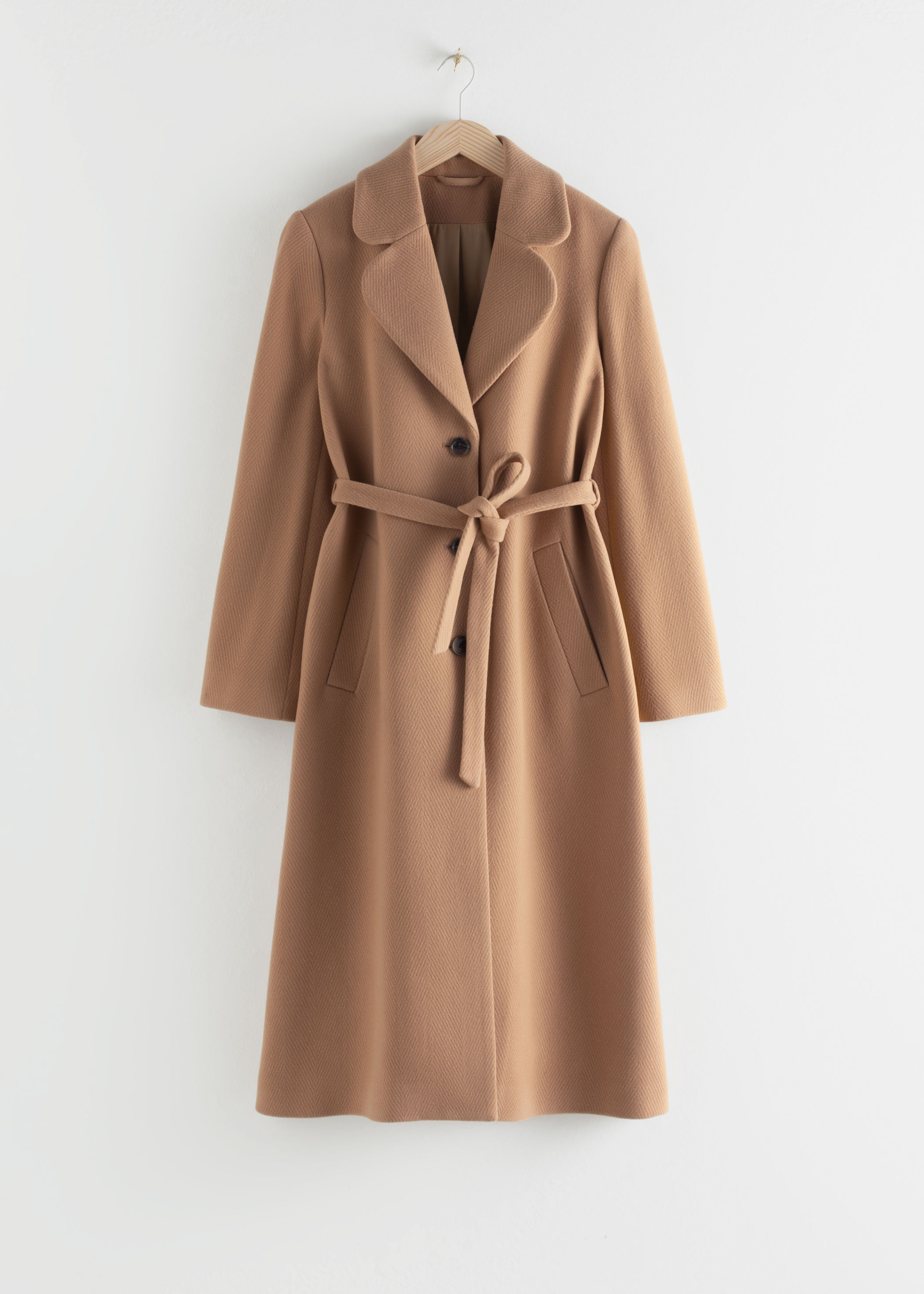 & other stories belted coat in beige
