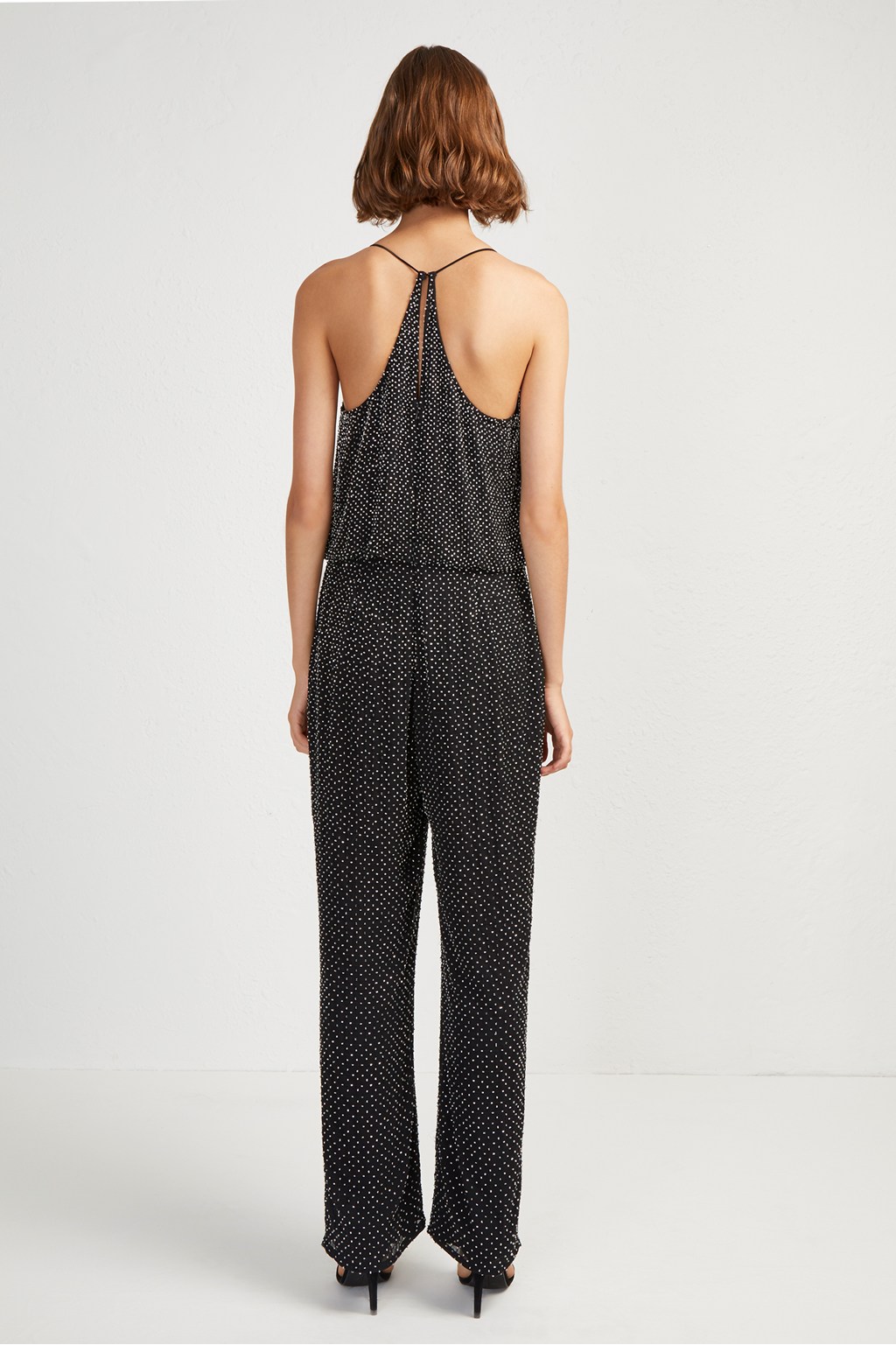 french connection lea polka dot mesh jumpsuit