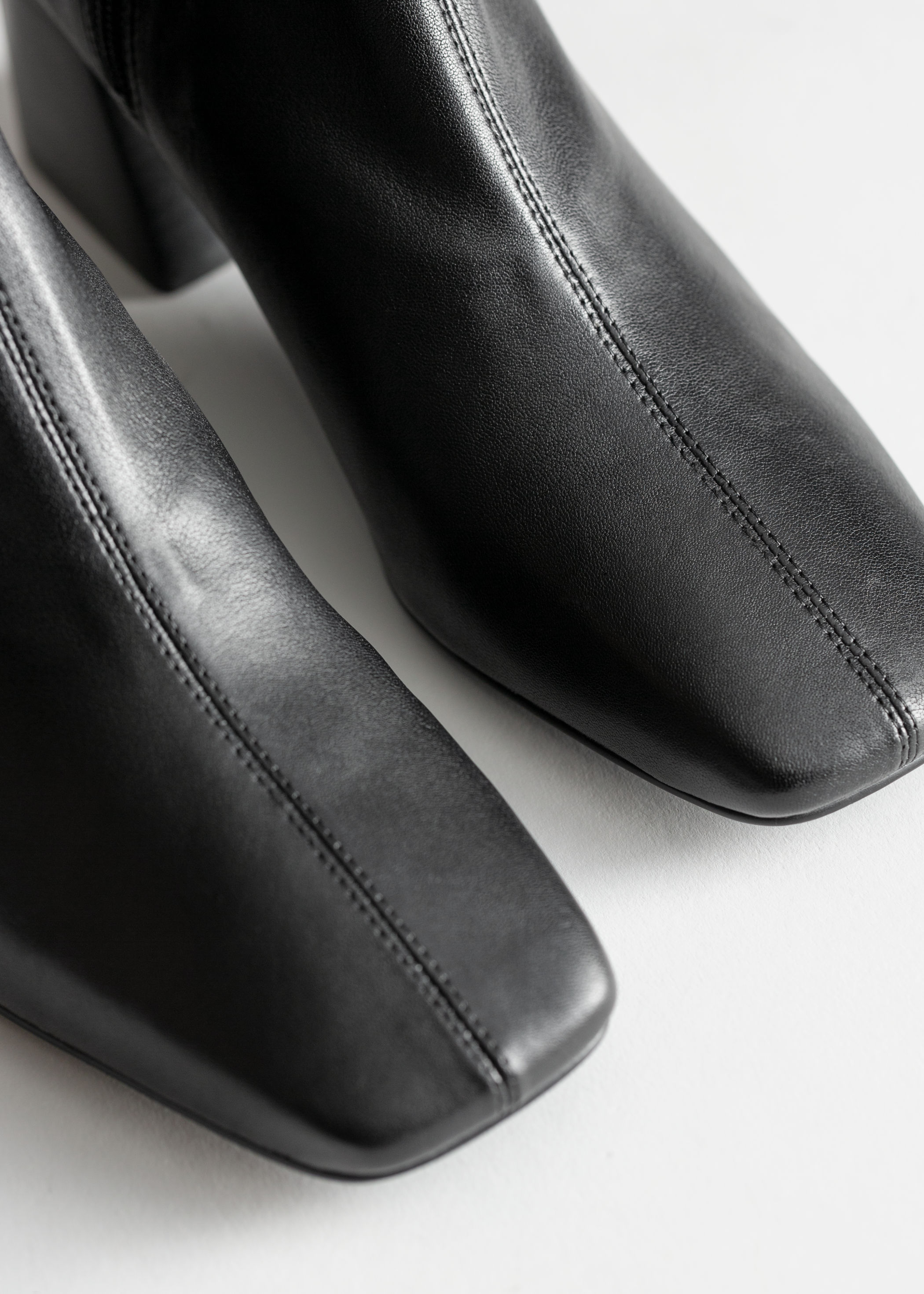 square toe black leather boots