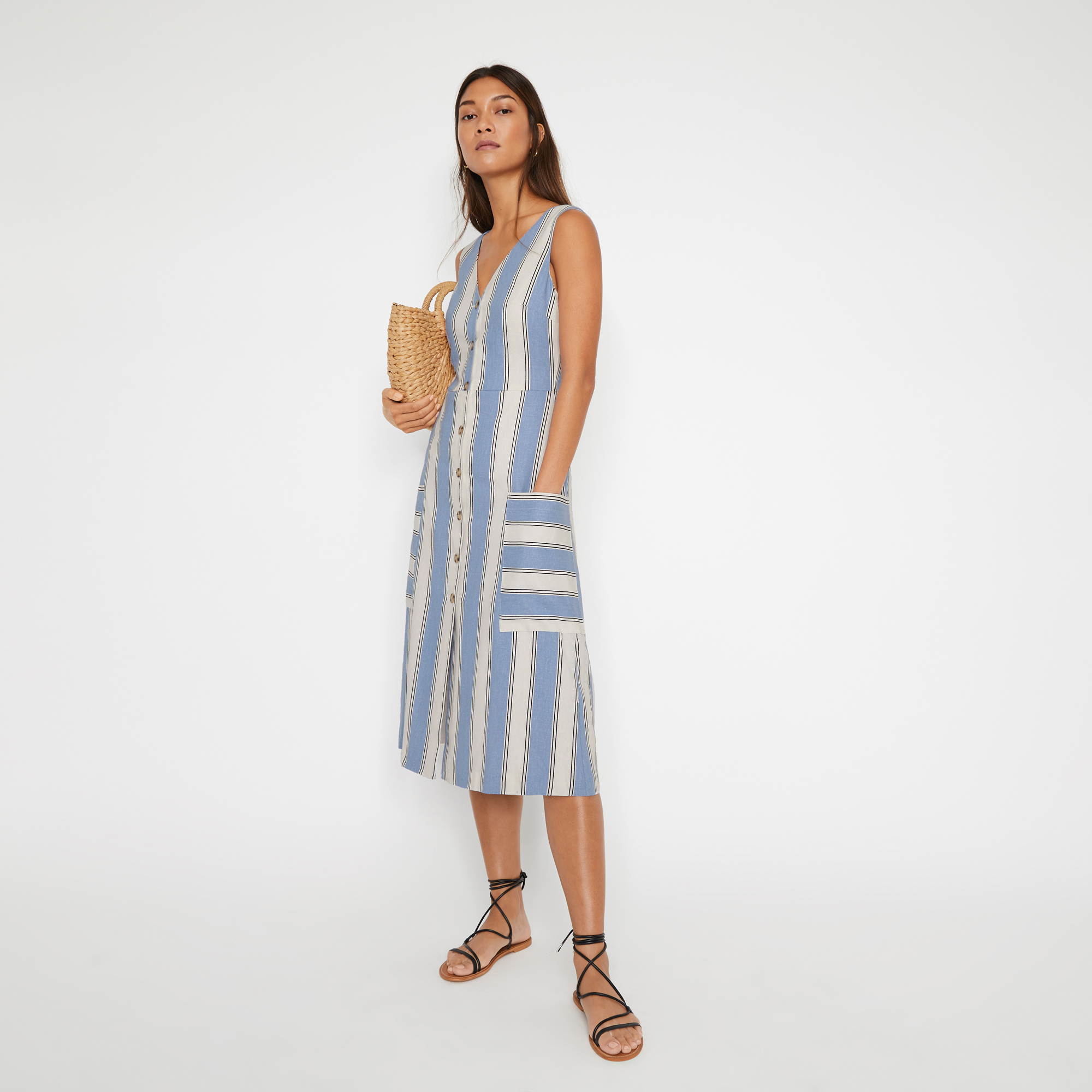 warehouse stripe linen dress