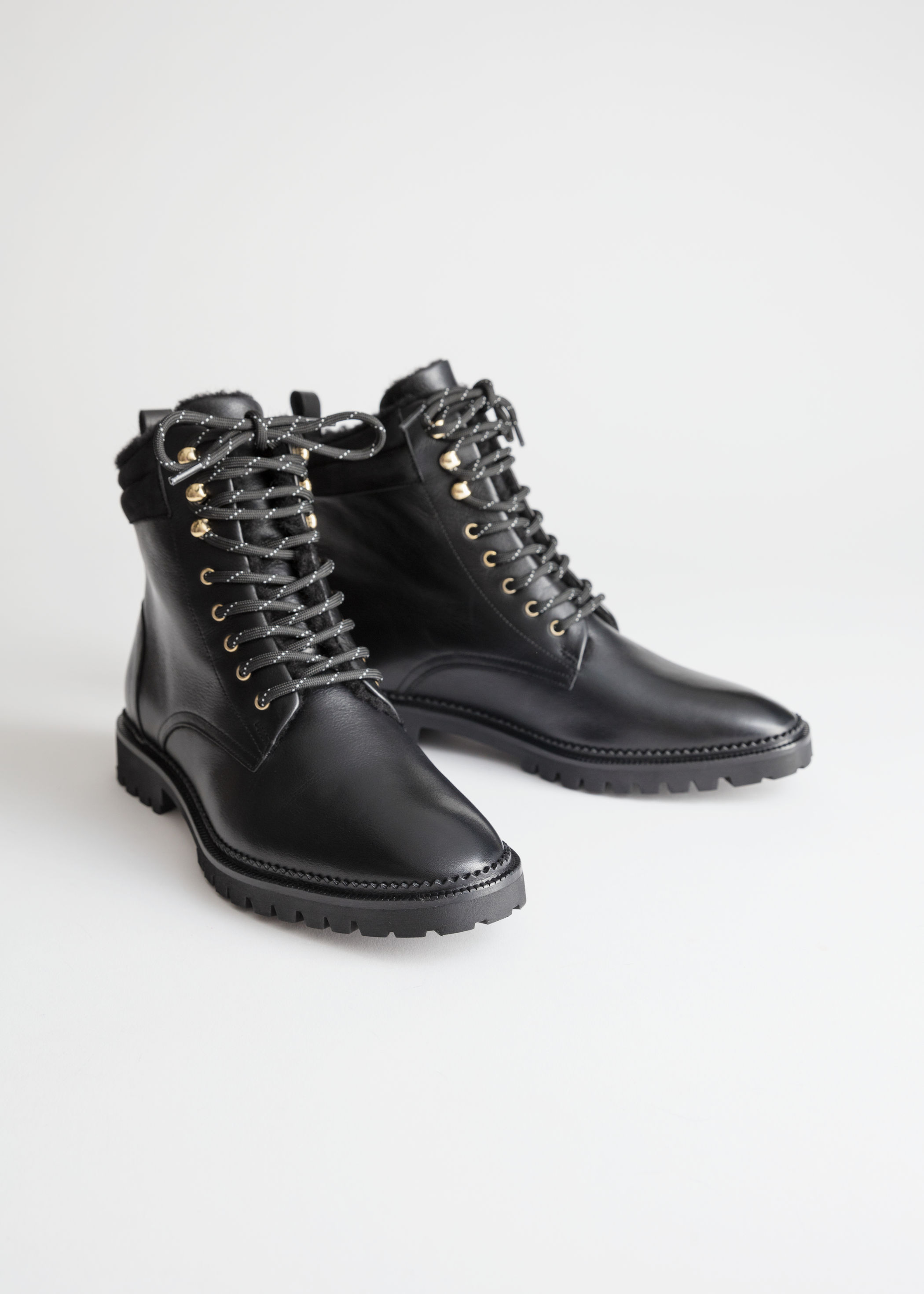 black leather lace up boots