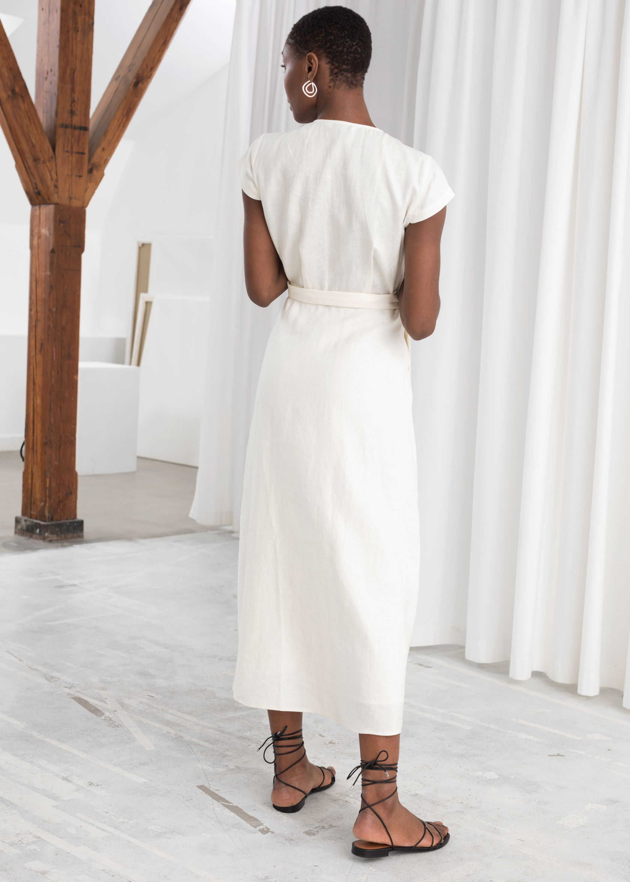 linen midi wrap dress