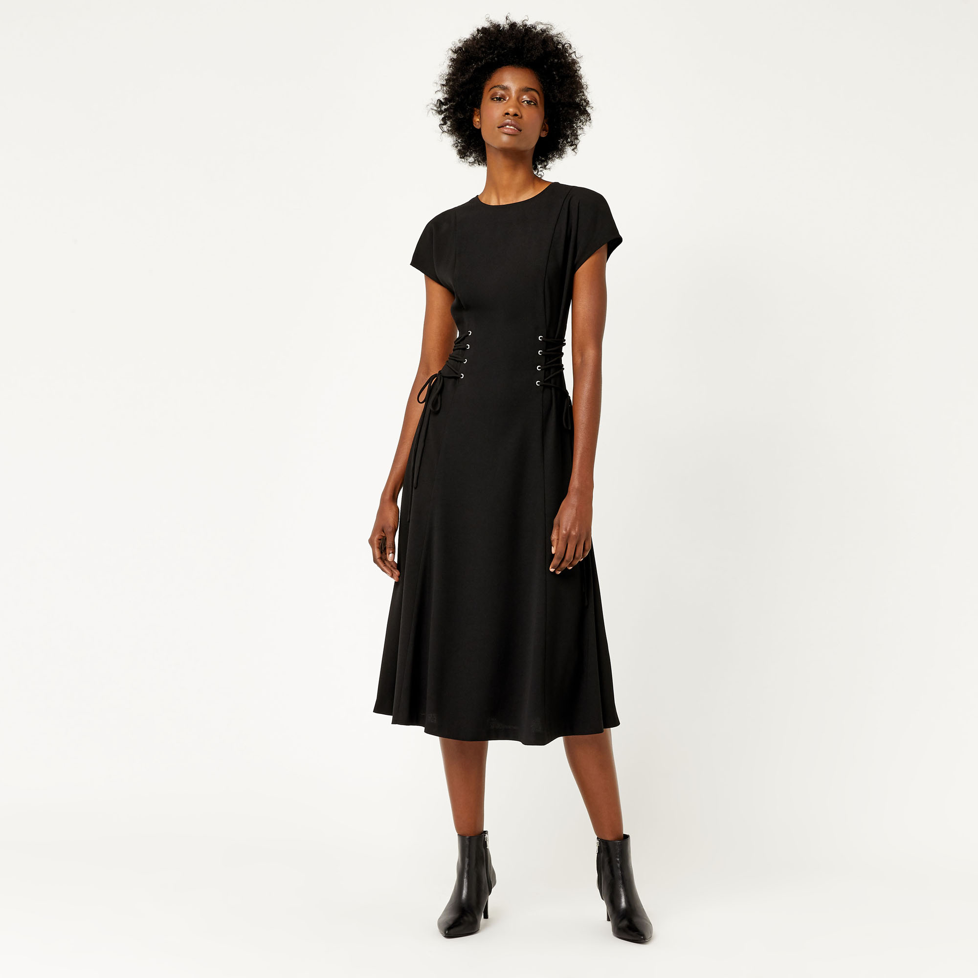 warehouse sleeve tuck midi dress