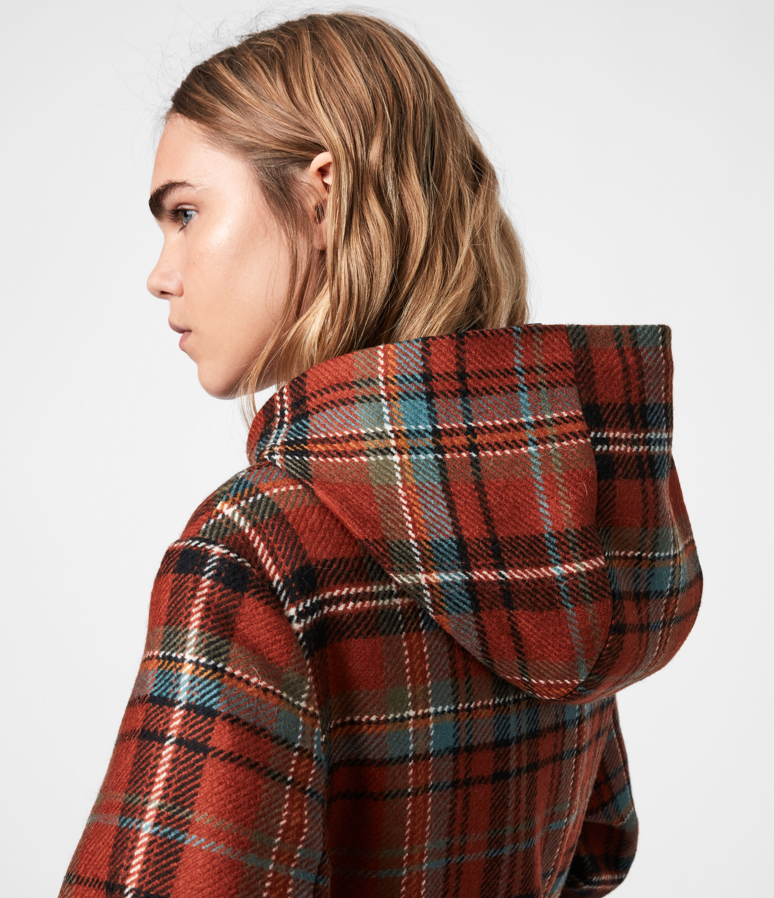 allsaints plaid coat