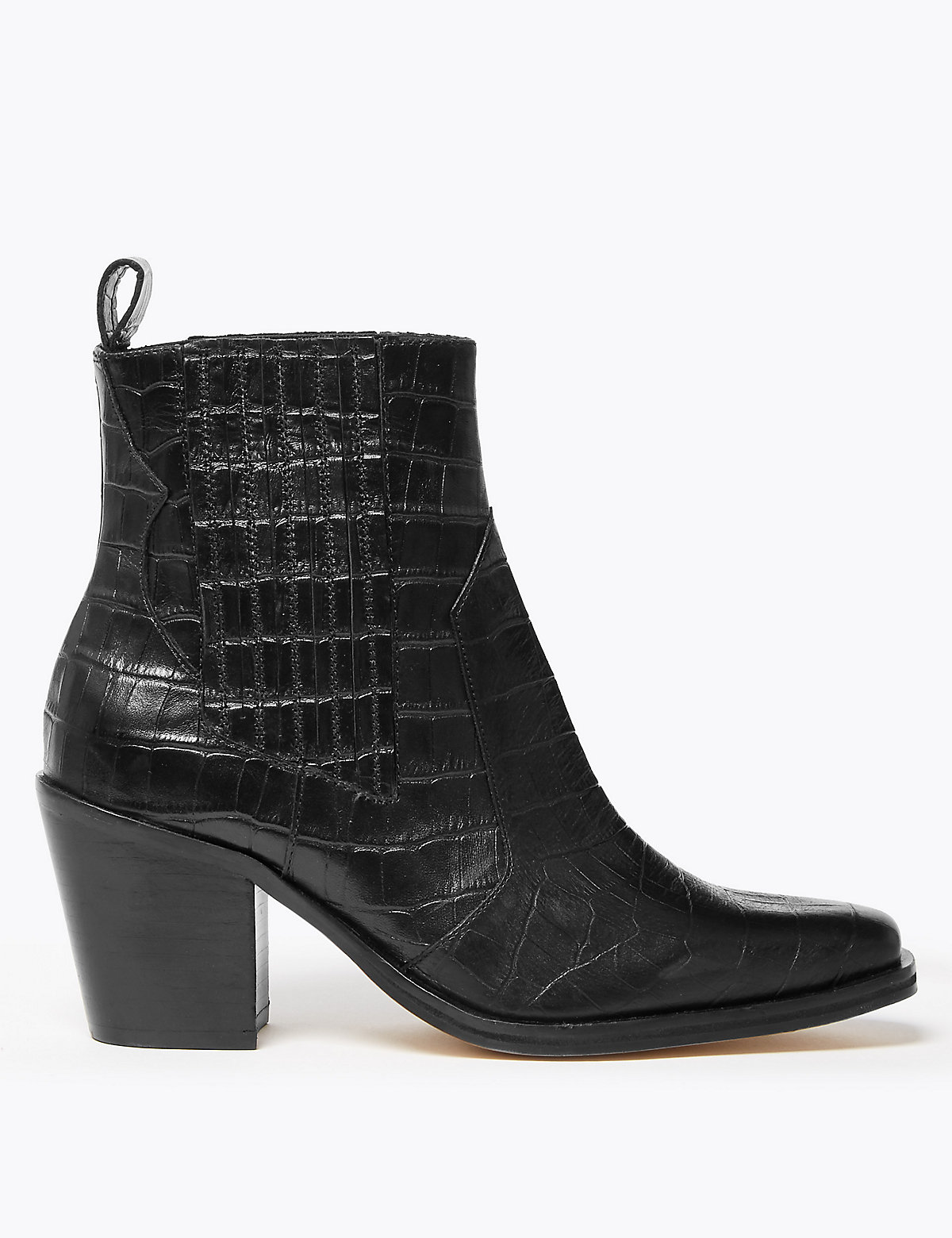 black leather croc boots