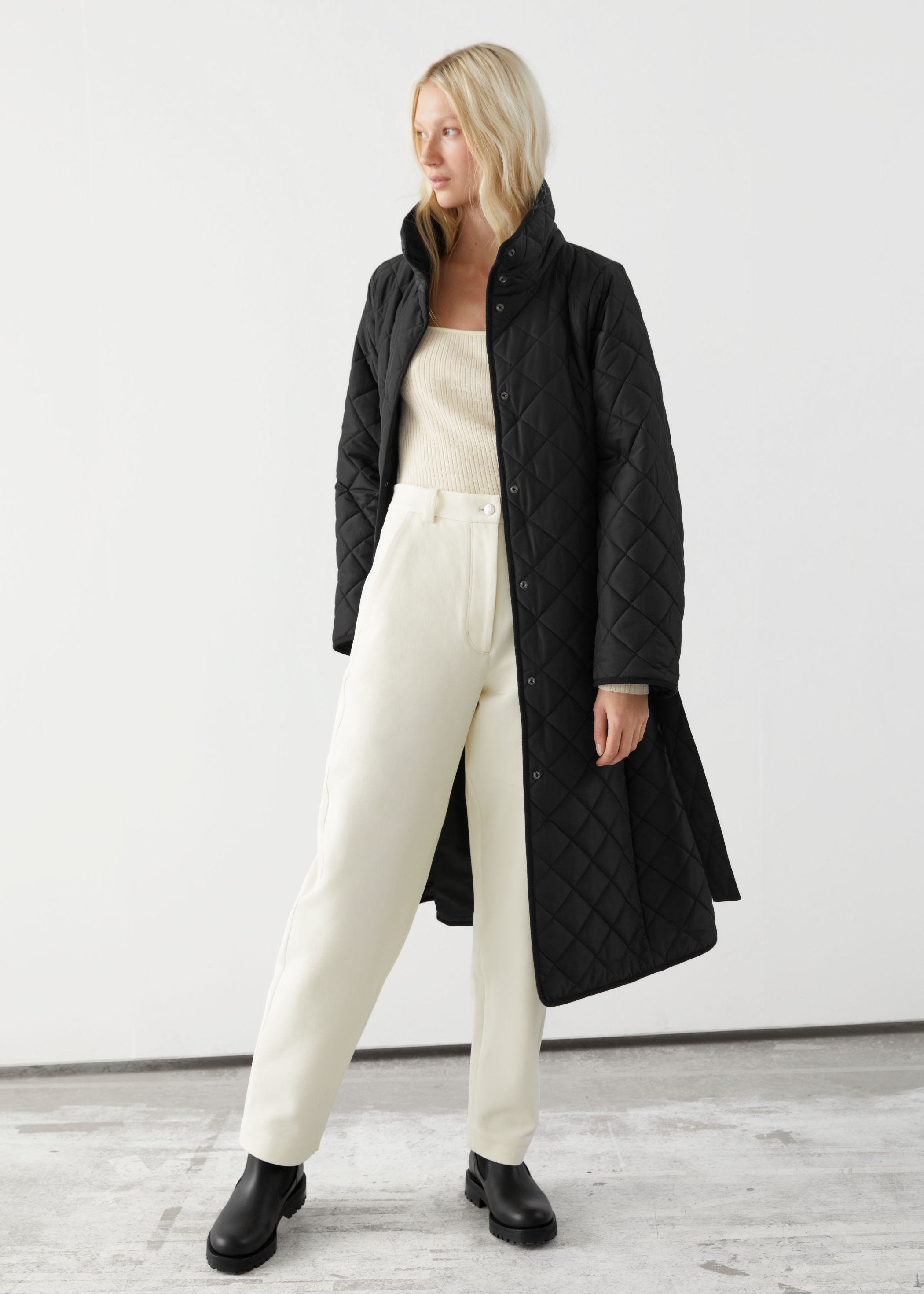 & other stories belted quilted coat