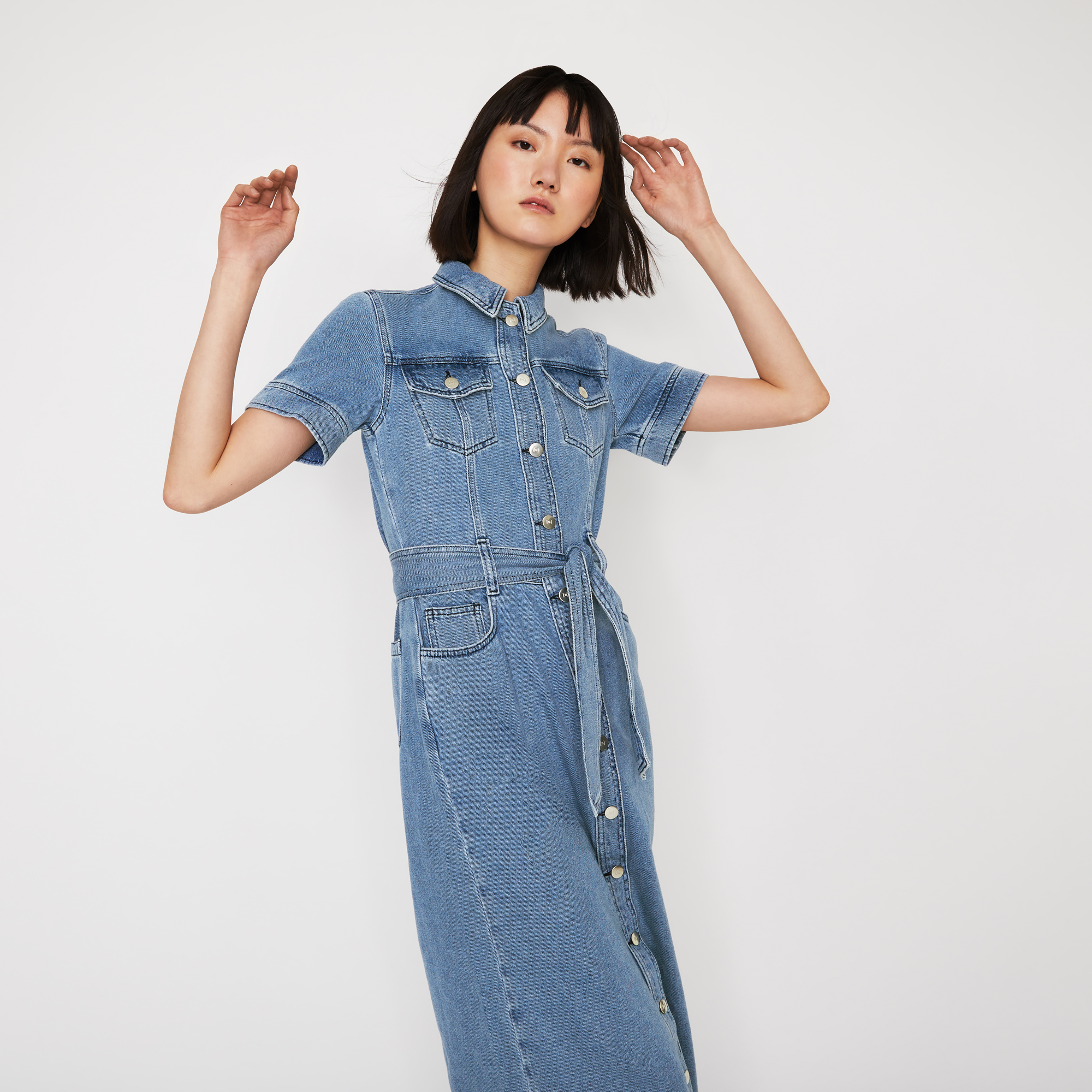 Western Denim Midi Shirt Dress | Endource