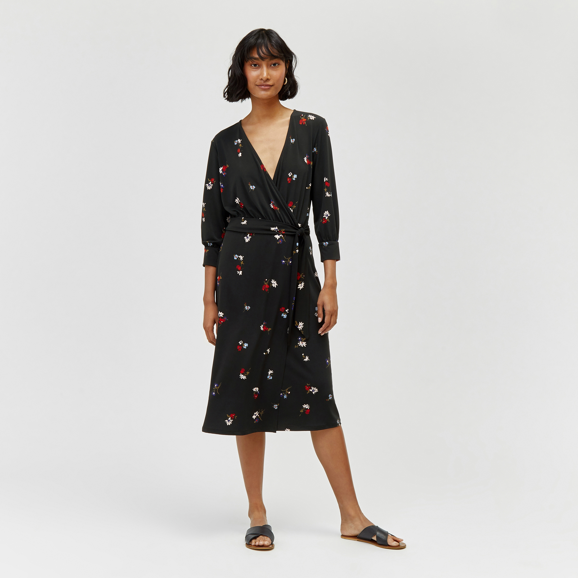 warehouse honey floral wrap dress