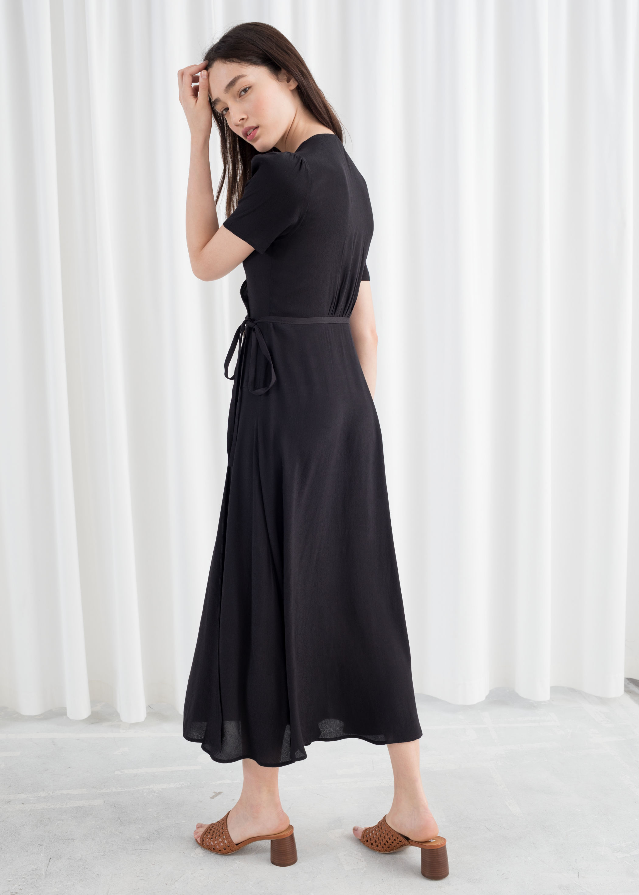 flowy wrap midi dress