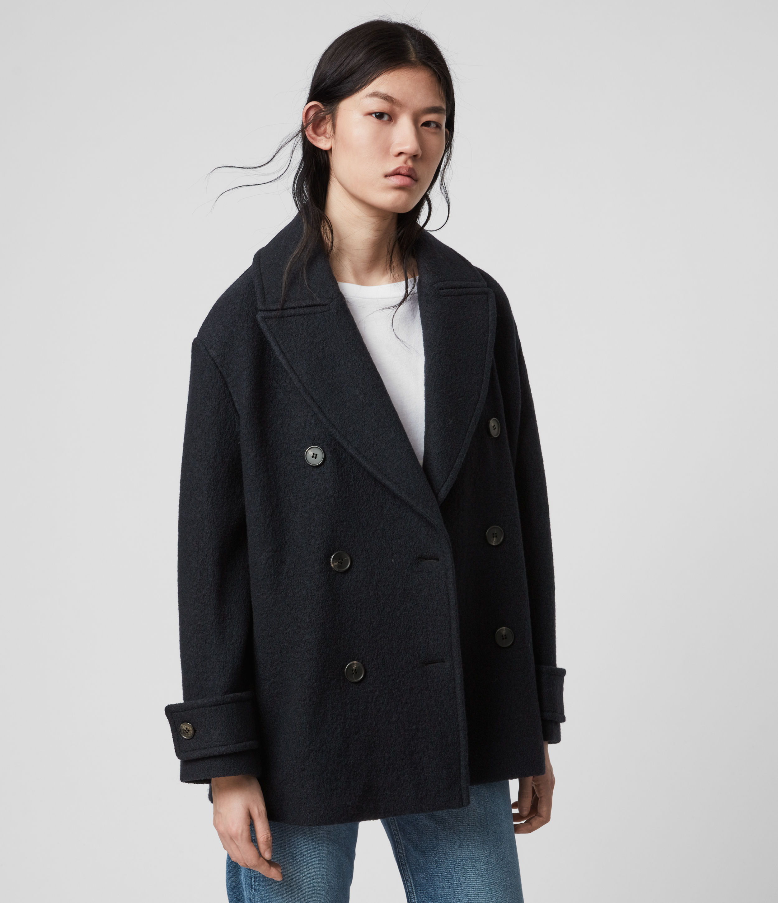 all saints peacoat women's