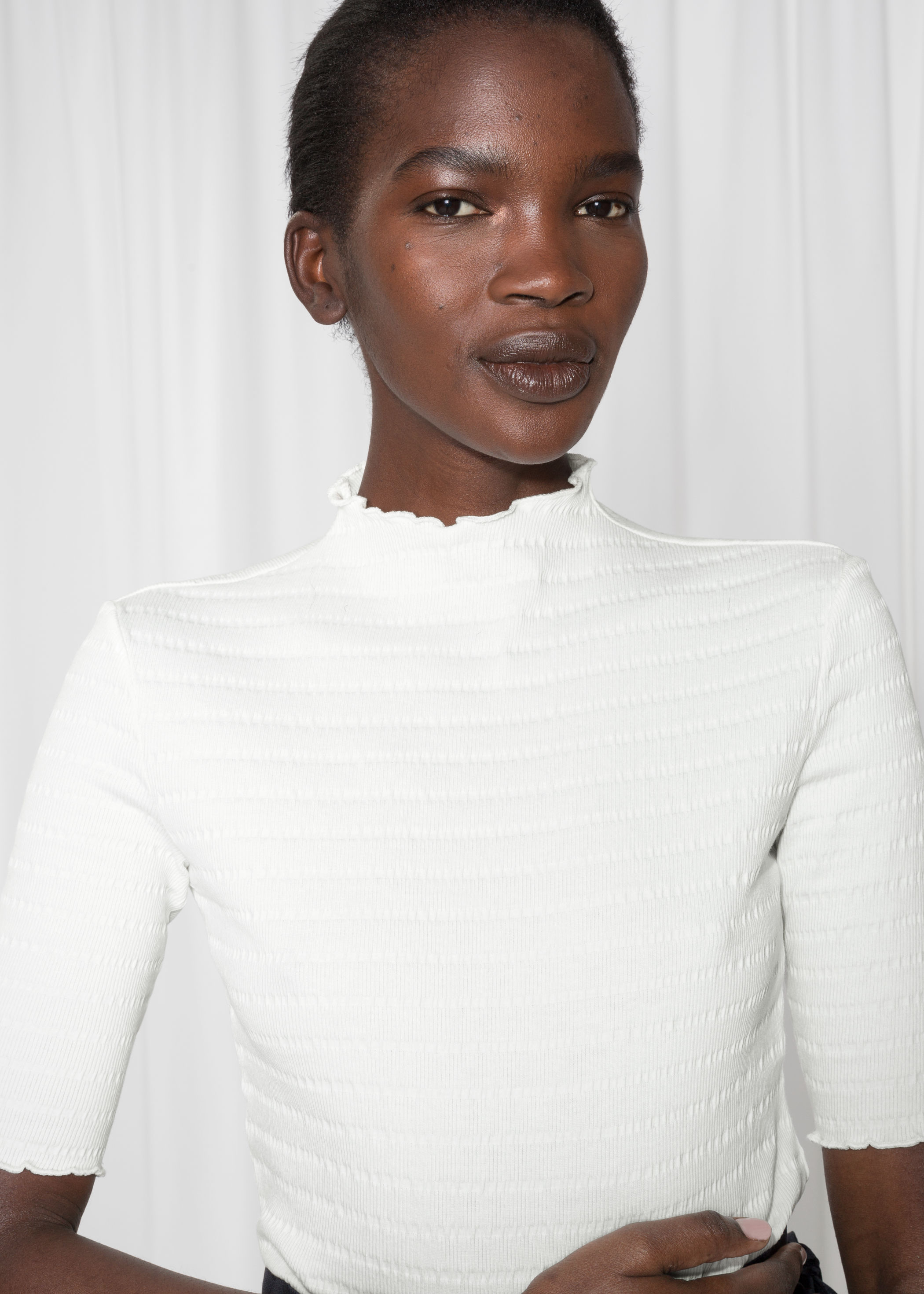 ruffle mock neck top