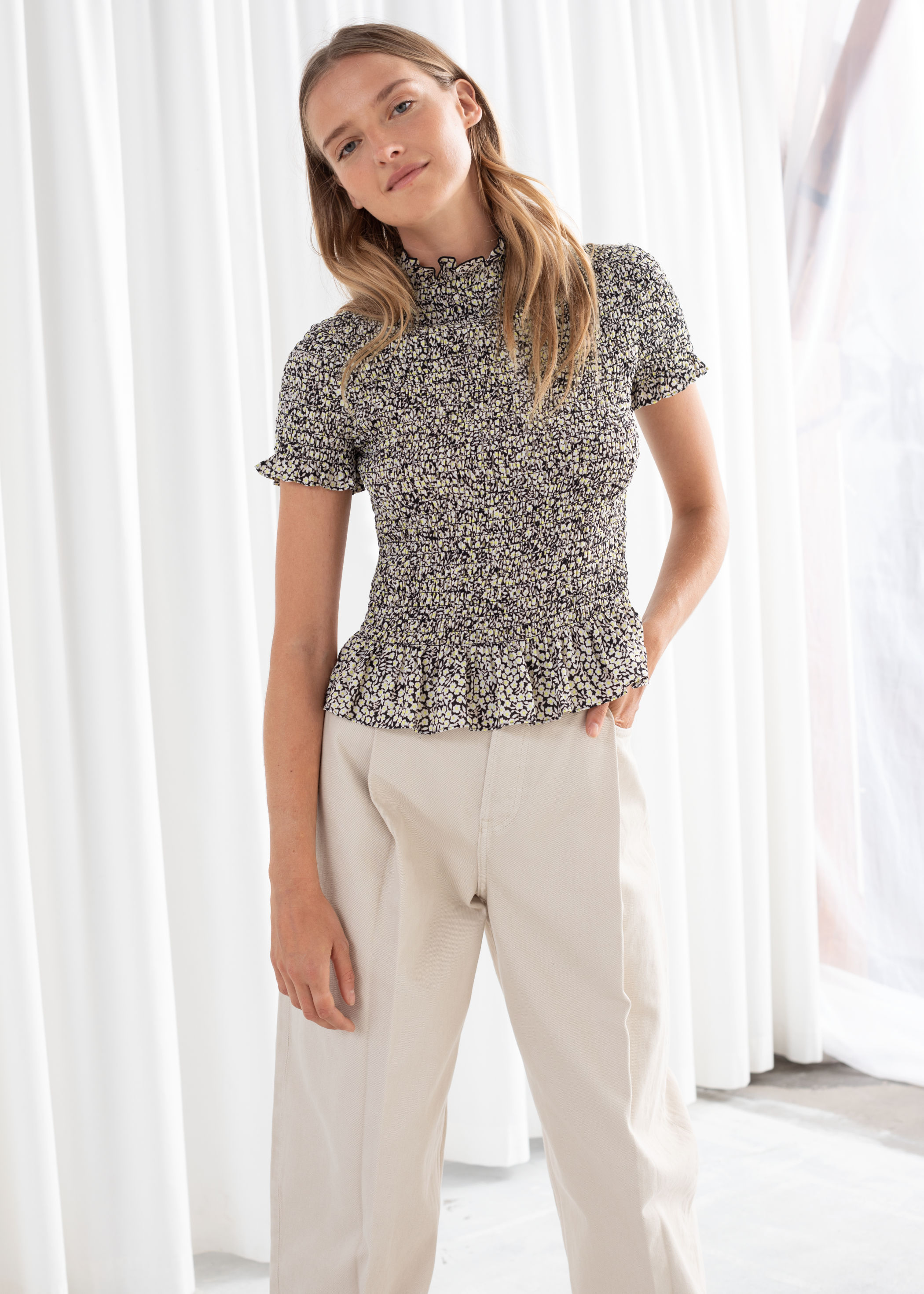smocked ruffle top