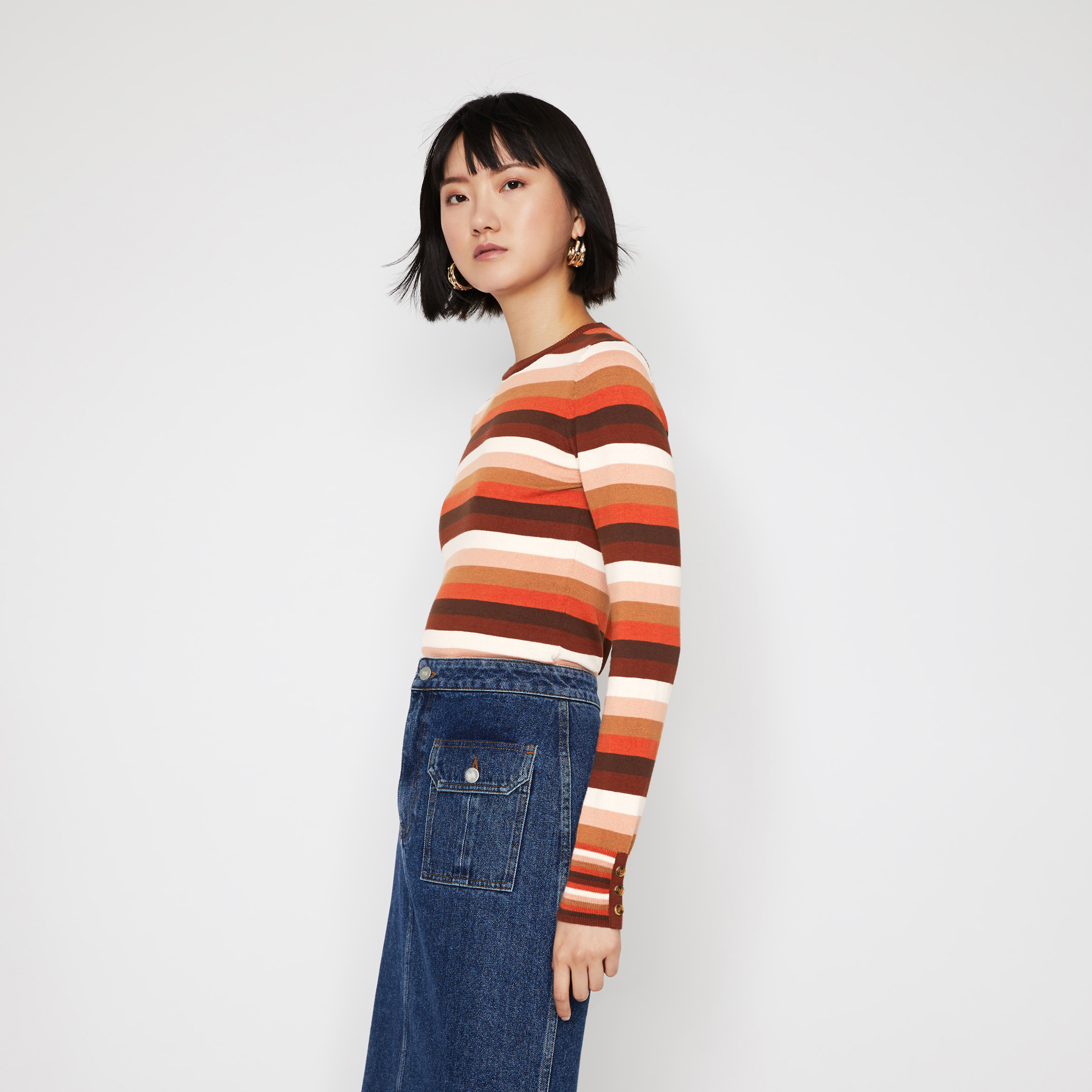 warehouse button cuff crew jumper