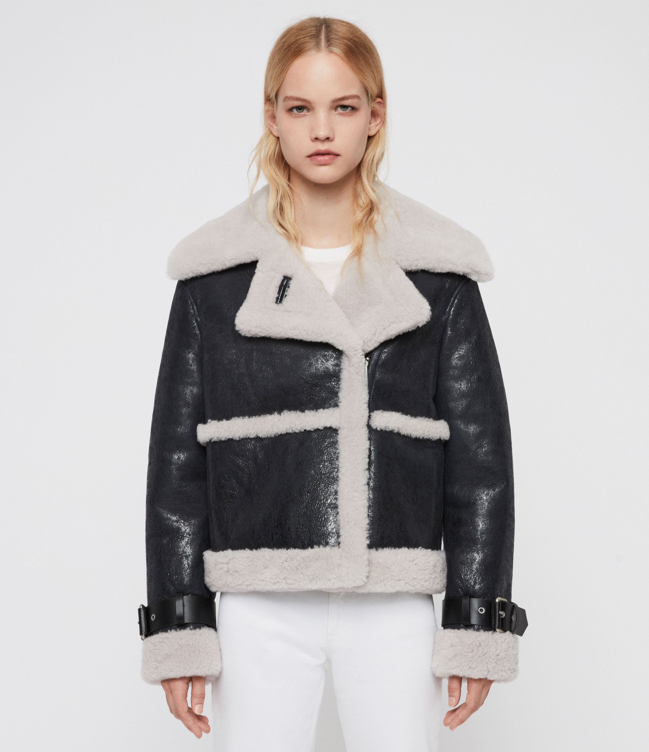 all saints shearling coat