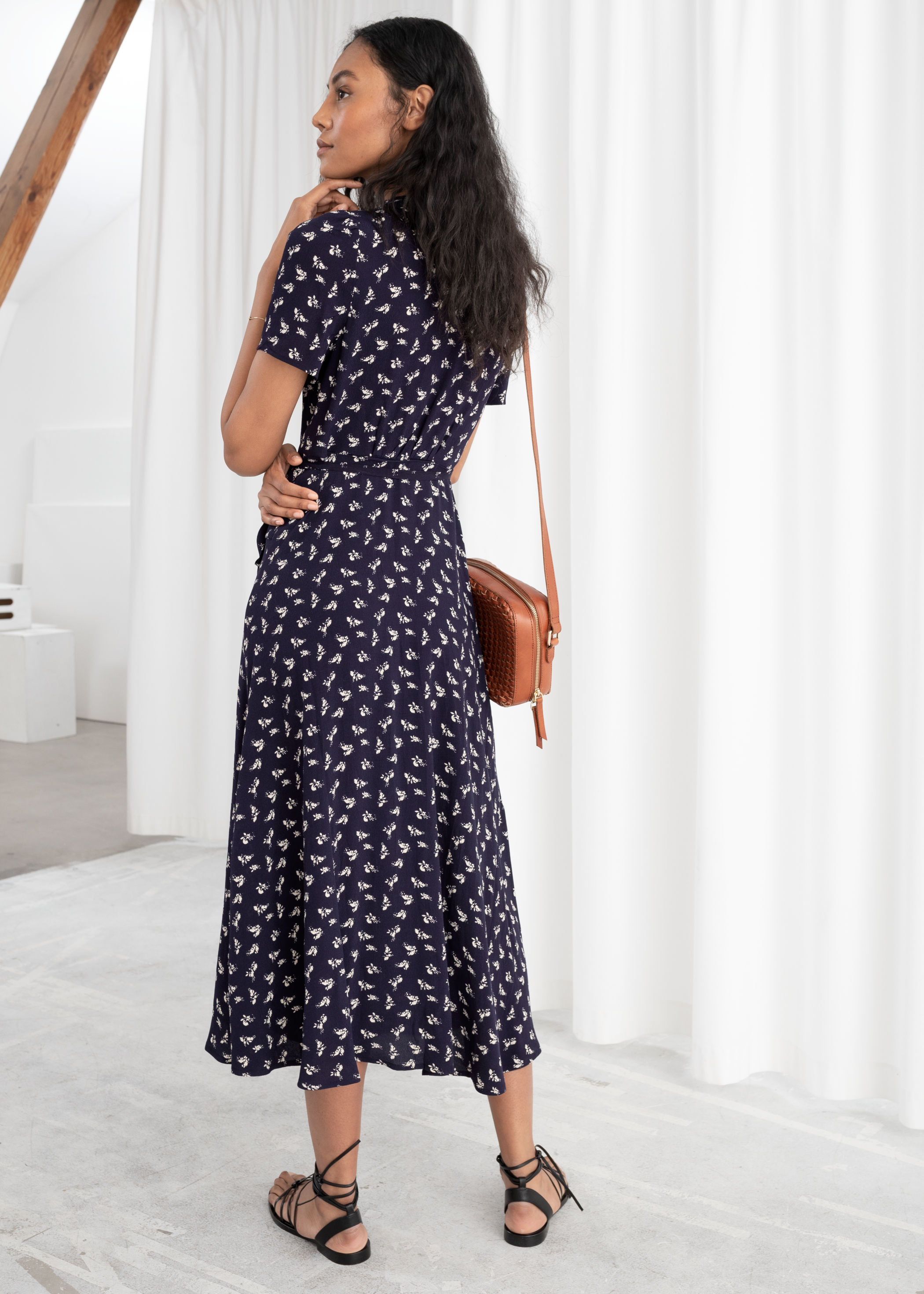 flowy wrap dress with sleeves