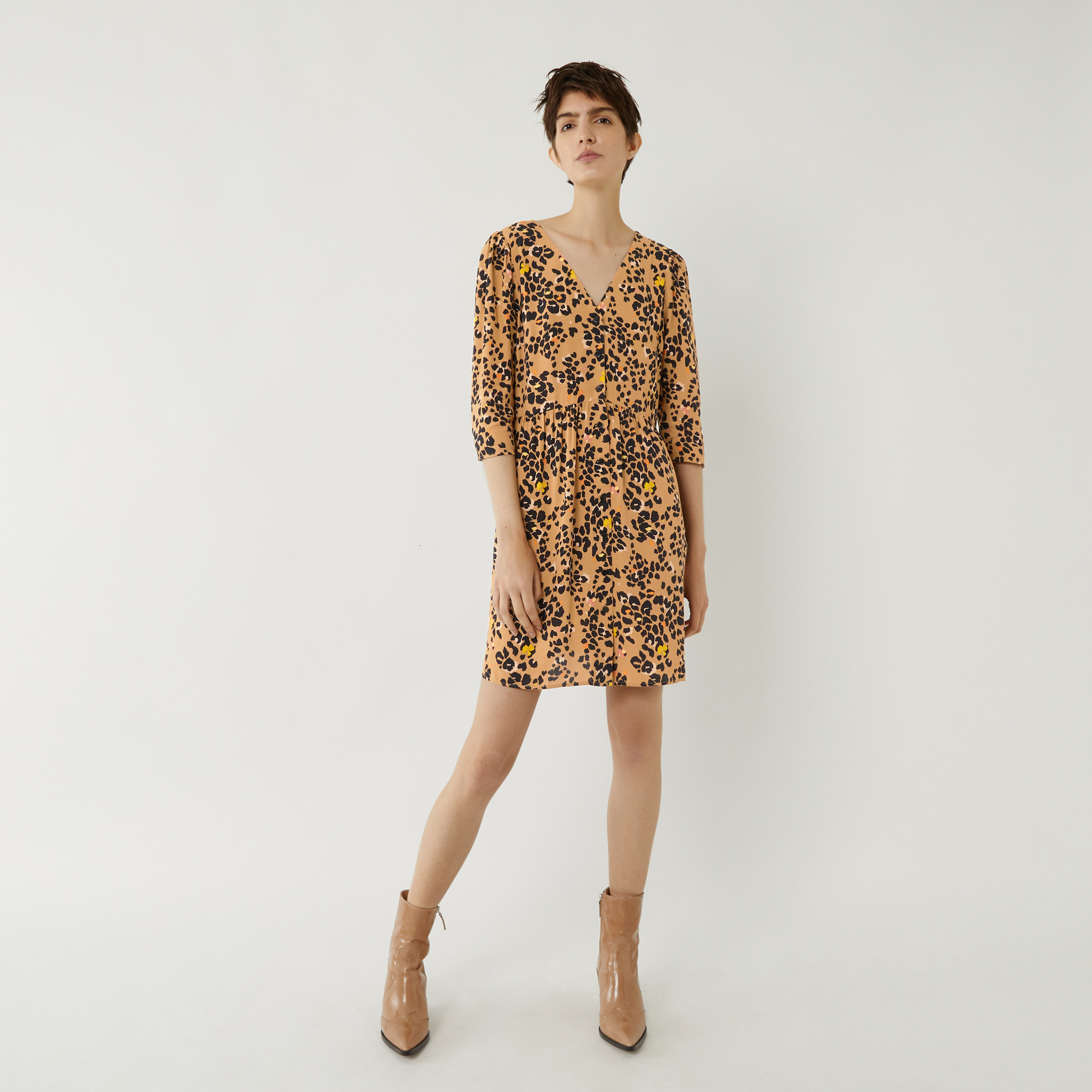 warehouse mini leopard shirt dress