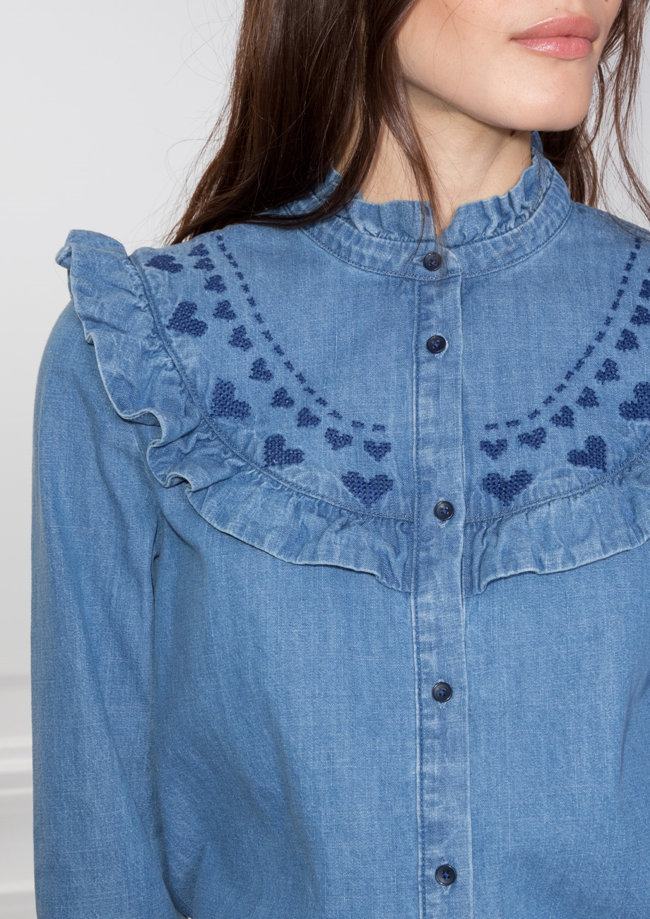 frilled denim shirt