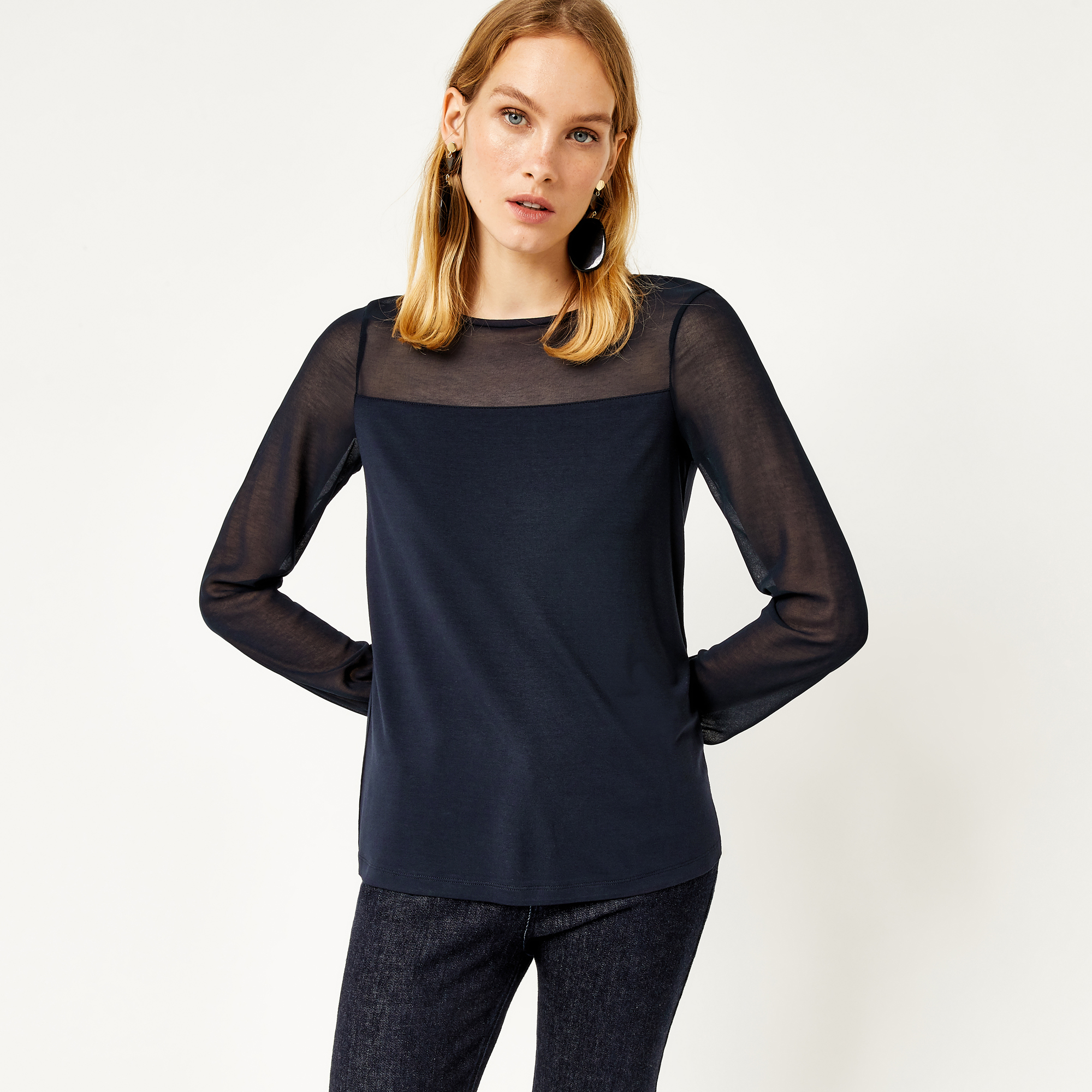 warehouse sheer sleeve top