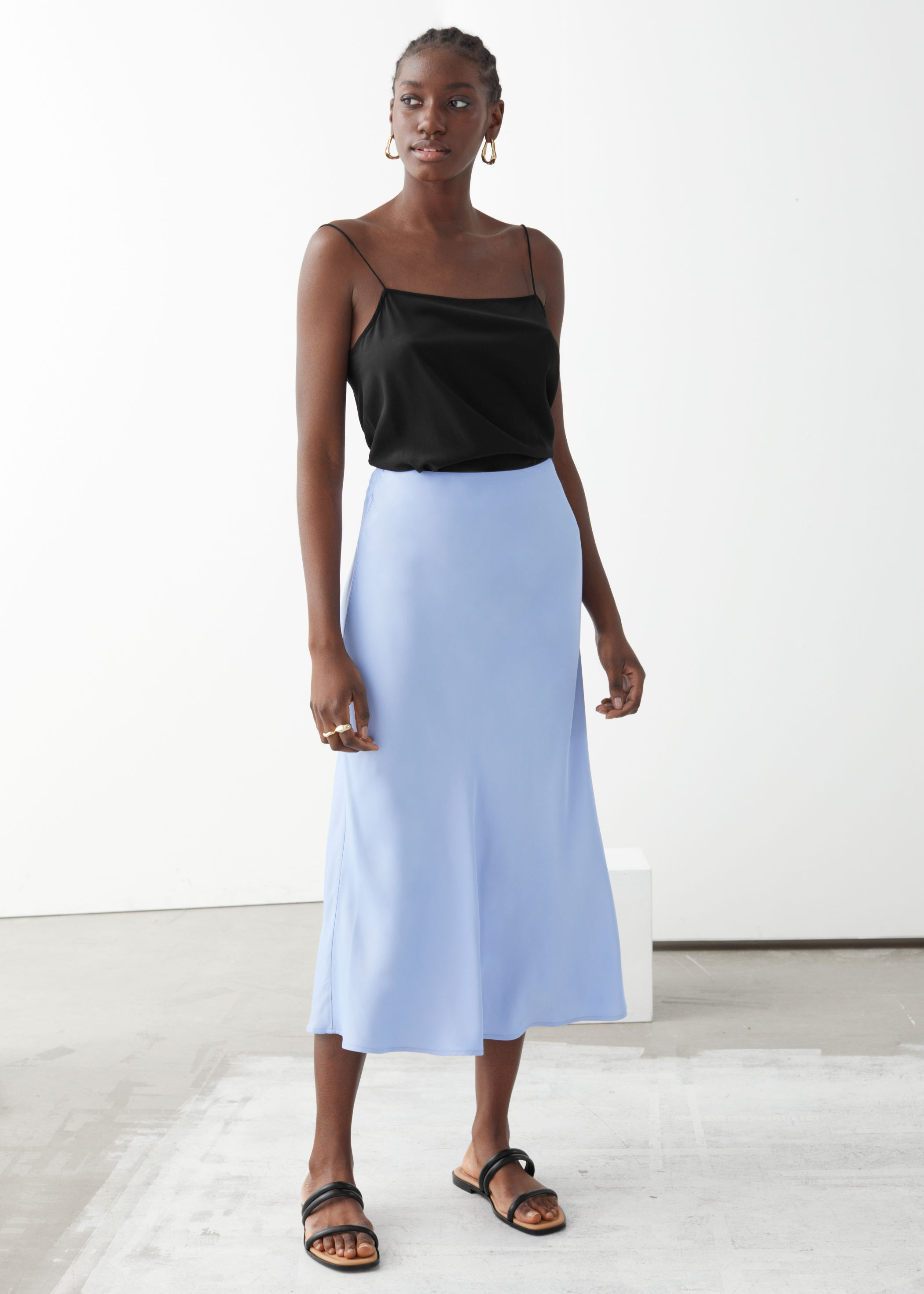 Satin A-Line Midi Skirt | Endource