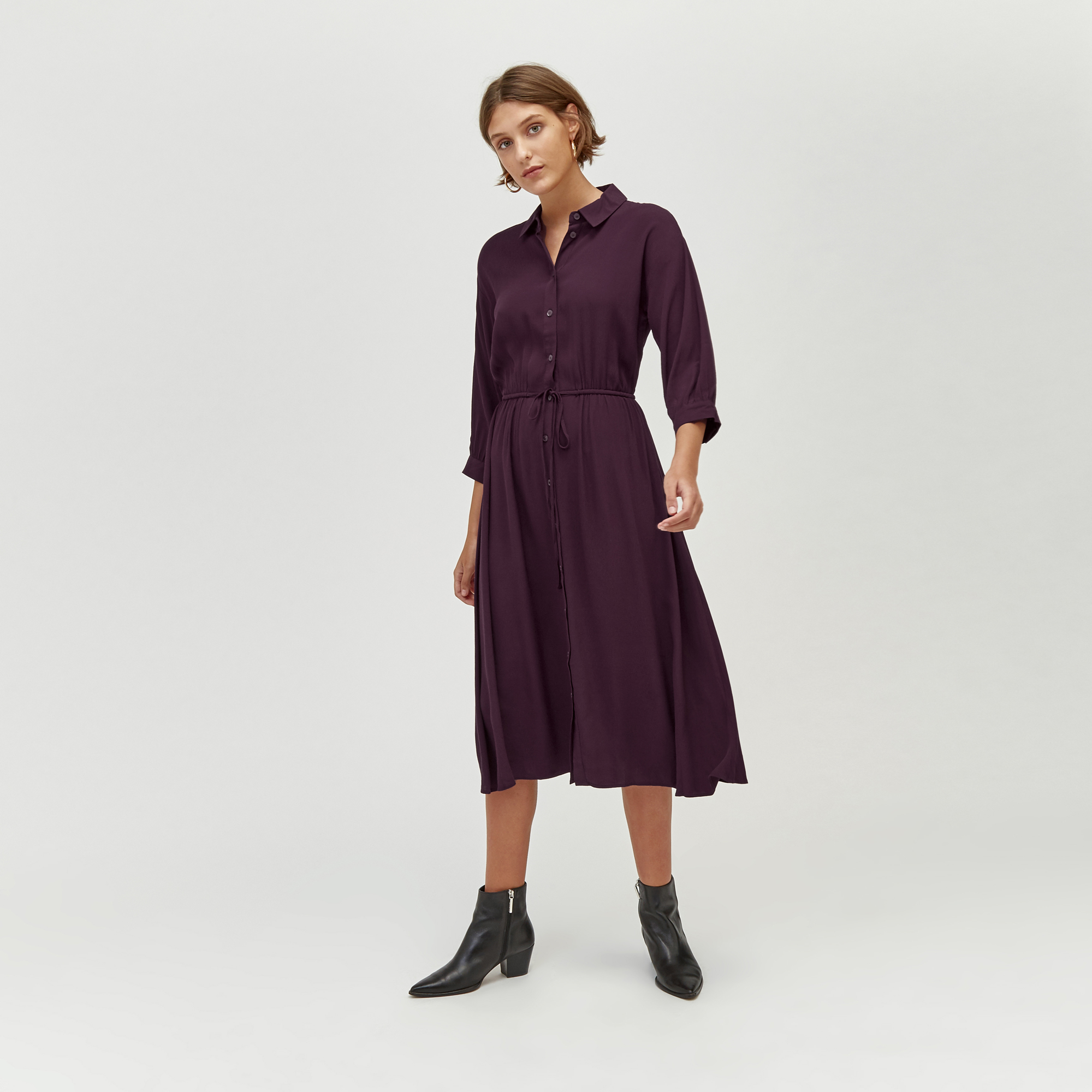 warehouse plain midi shirt dress