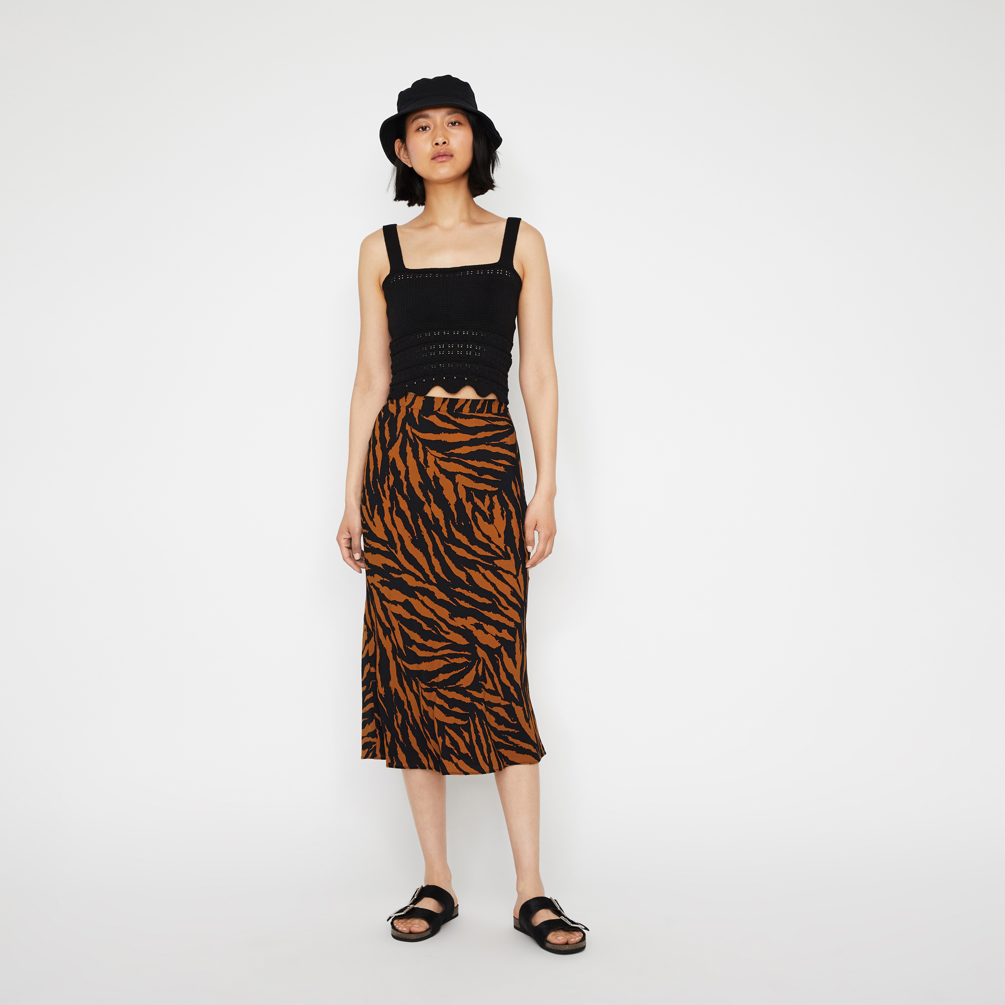 warehouse tiger print midi dress