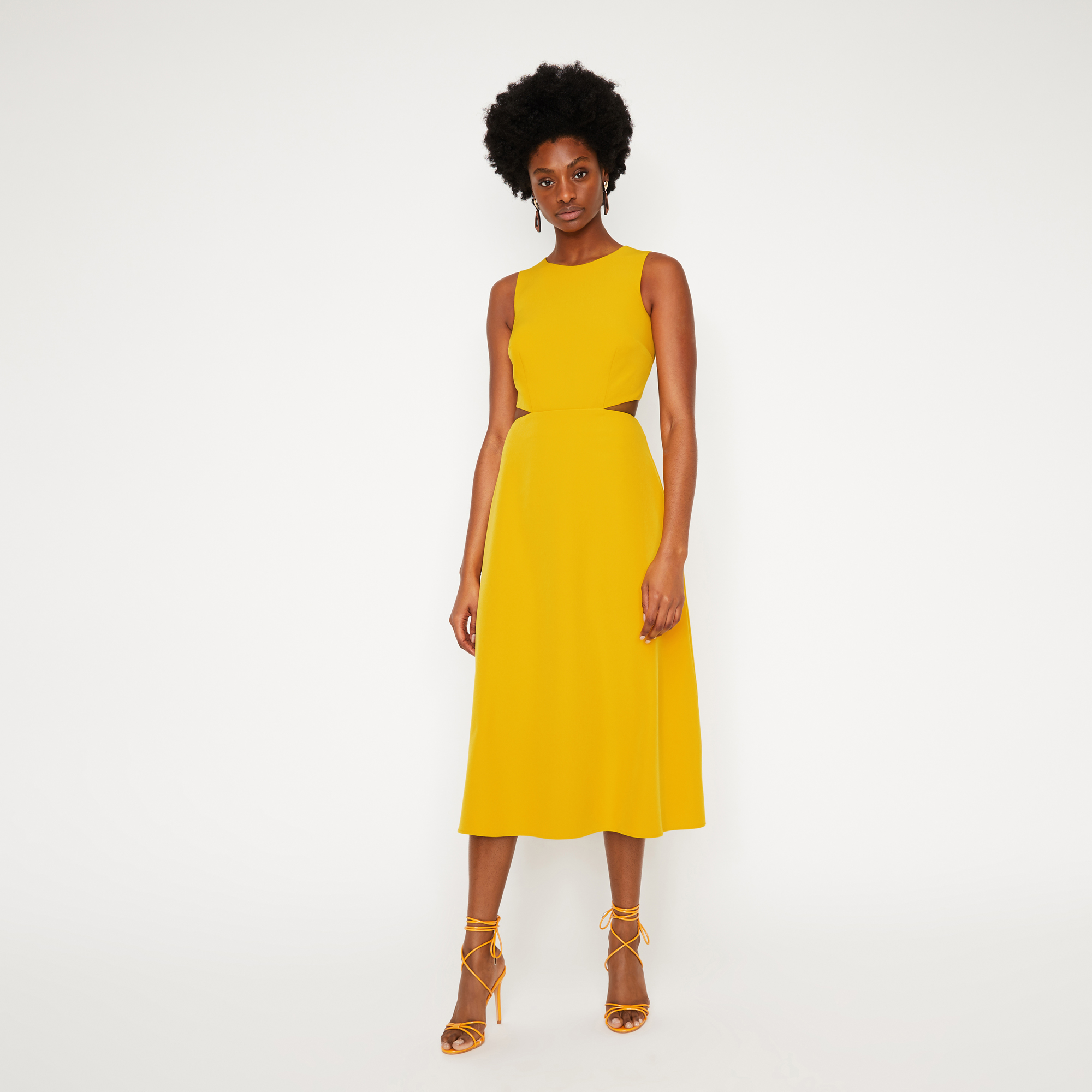 warehouse open back midi dress yellow