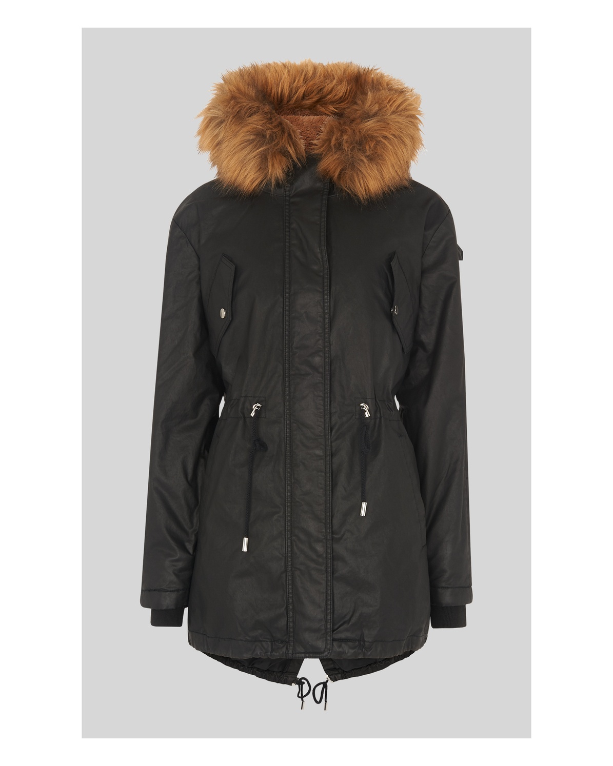 whistles faux fur lined waxy parka