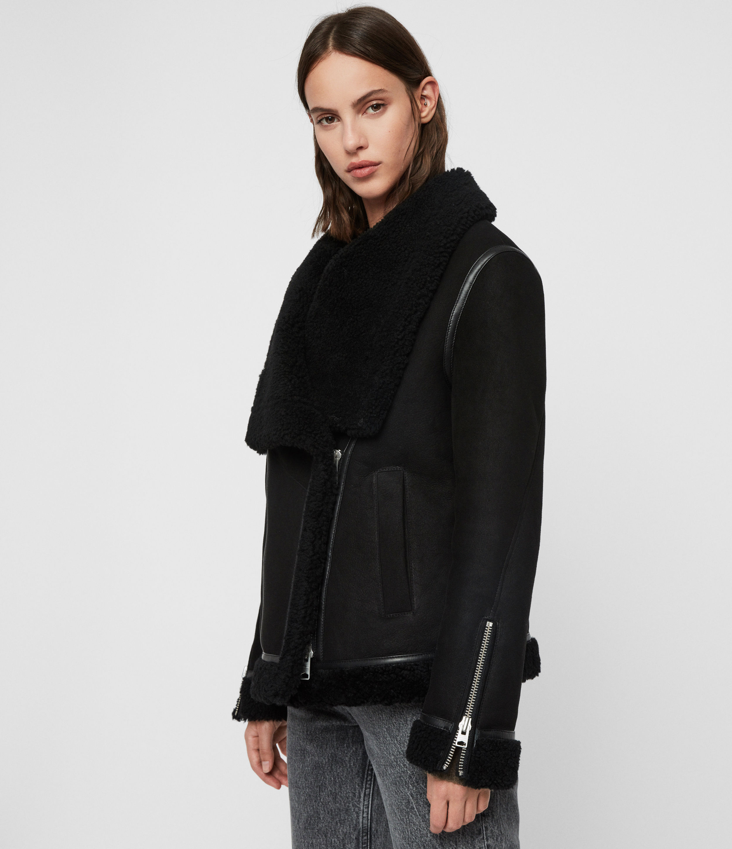 all saints shearling coat