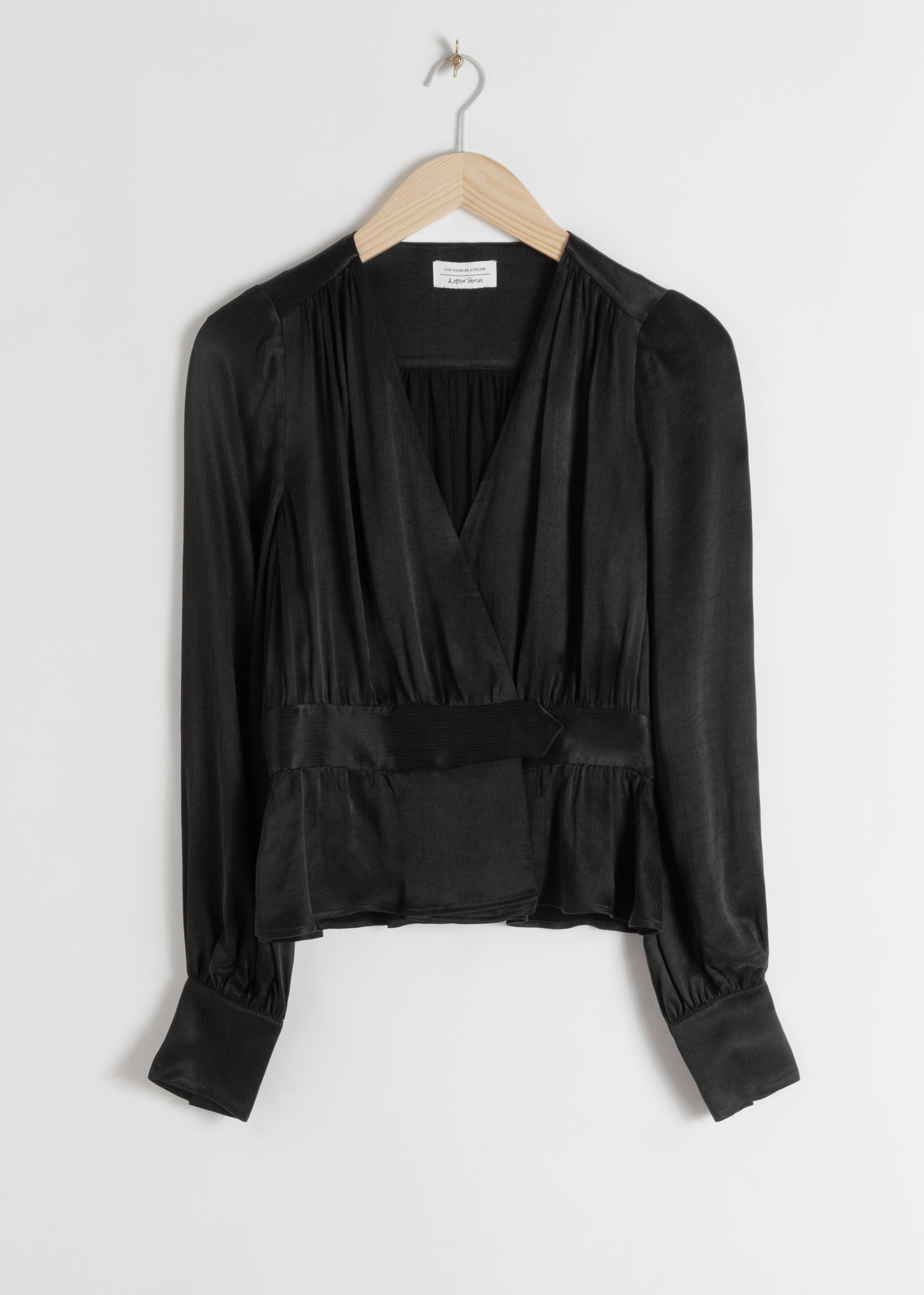 black satin wrap top