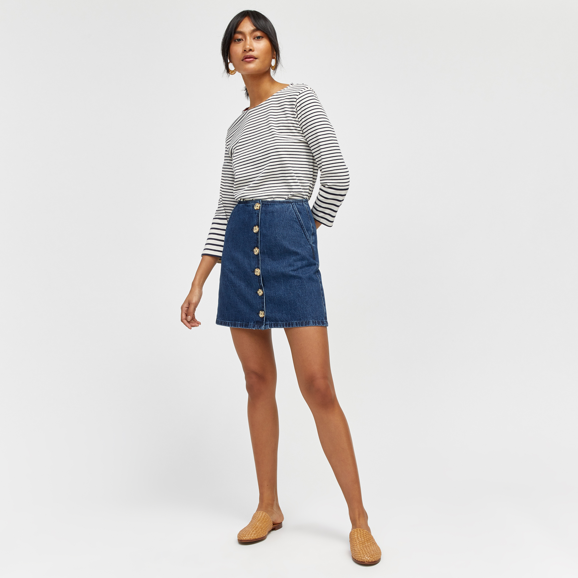 button down denim mini skirt