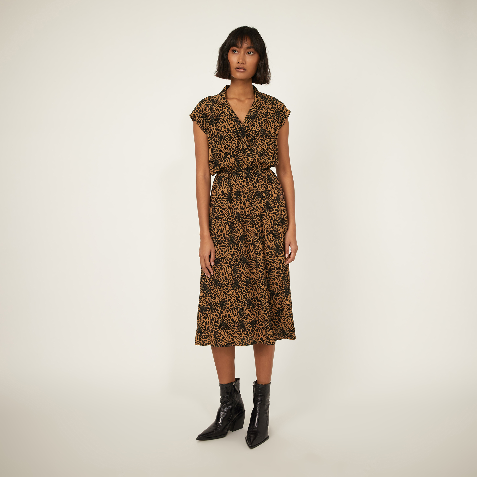 warehouse animal print midi wrap dress