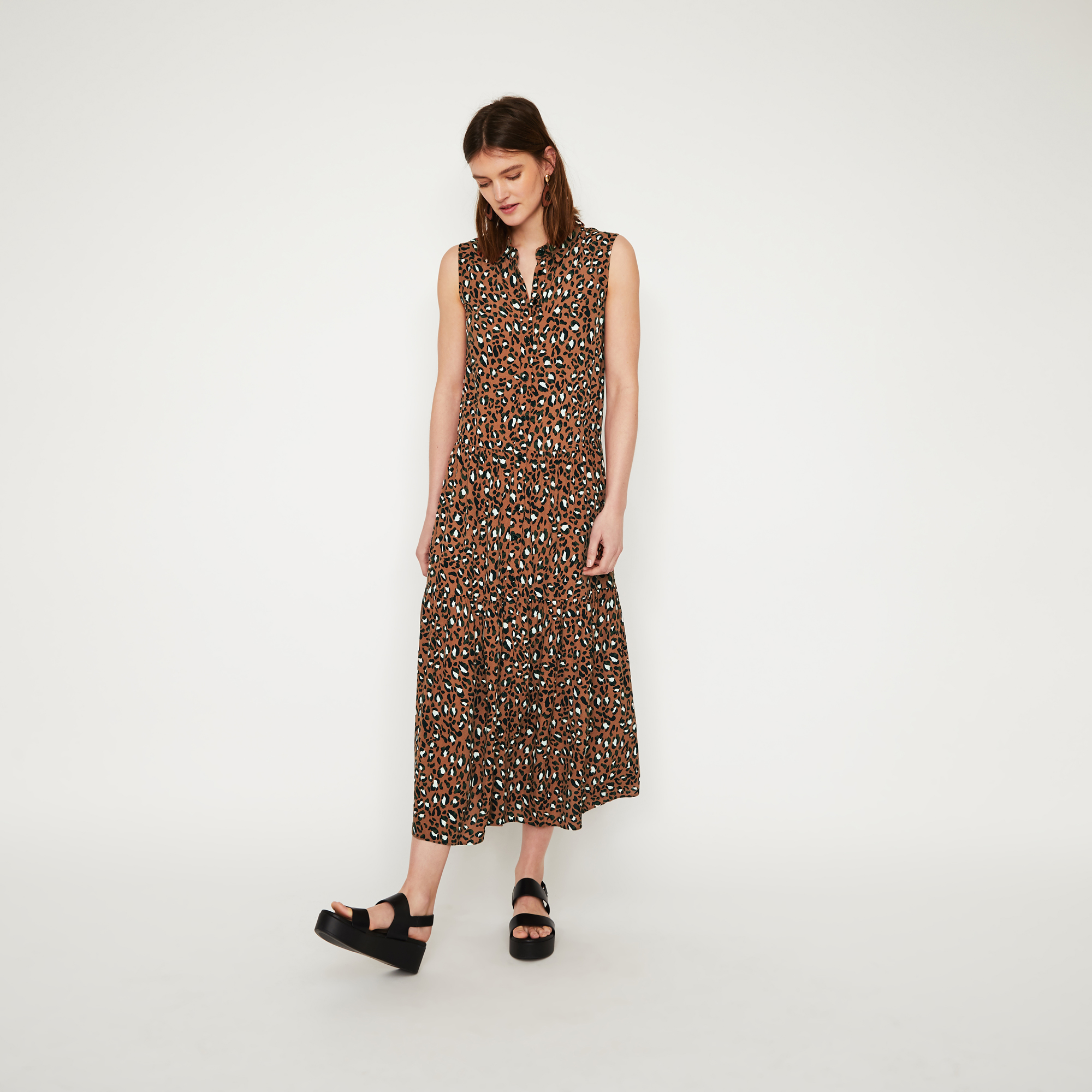 warehouse leopard tiered maxi dress