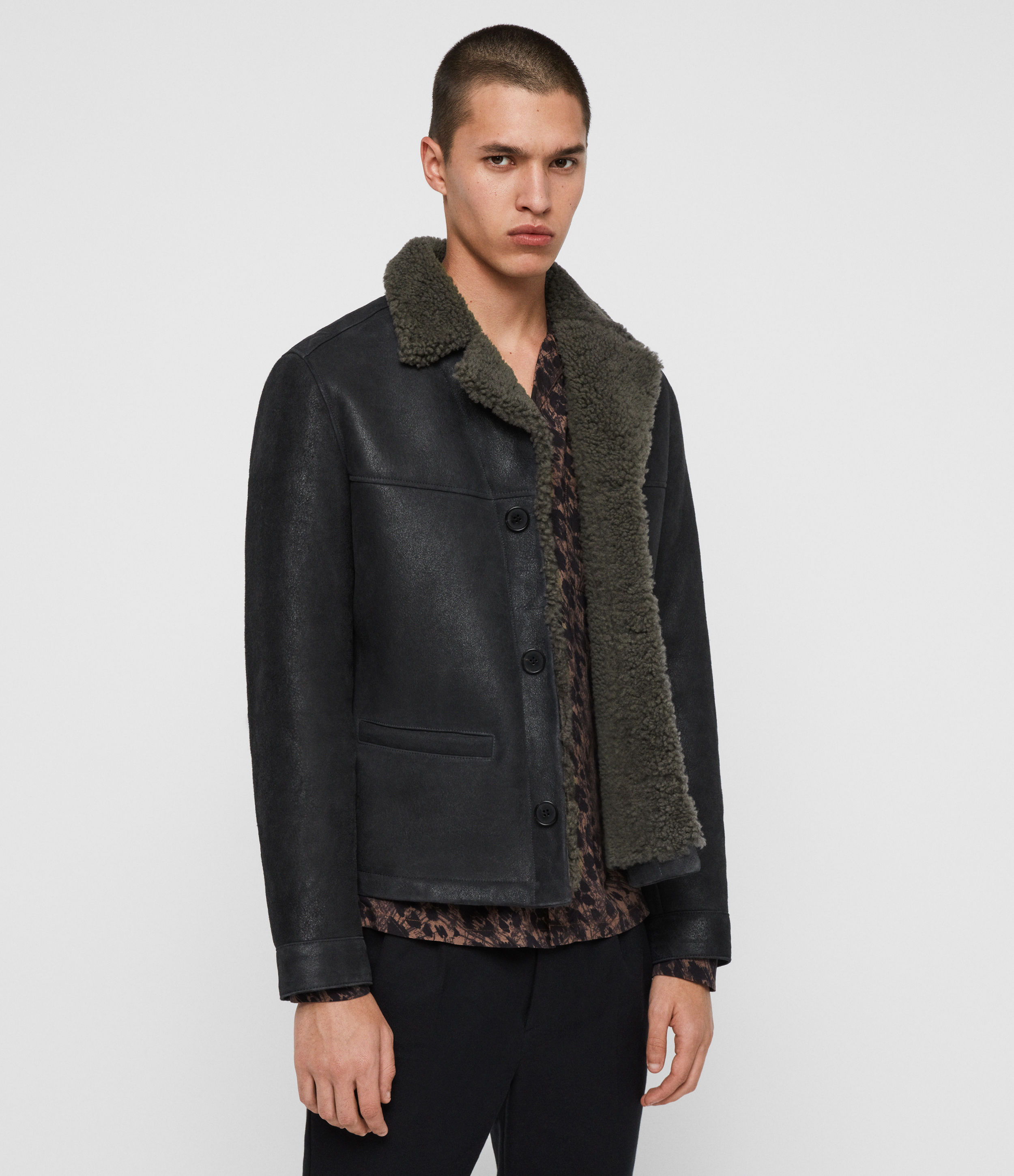 all saints shearling jacket mens