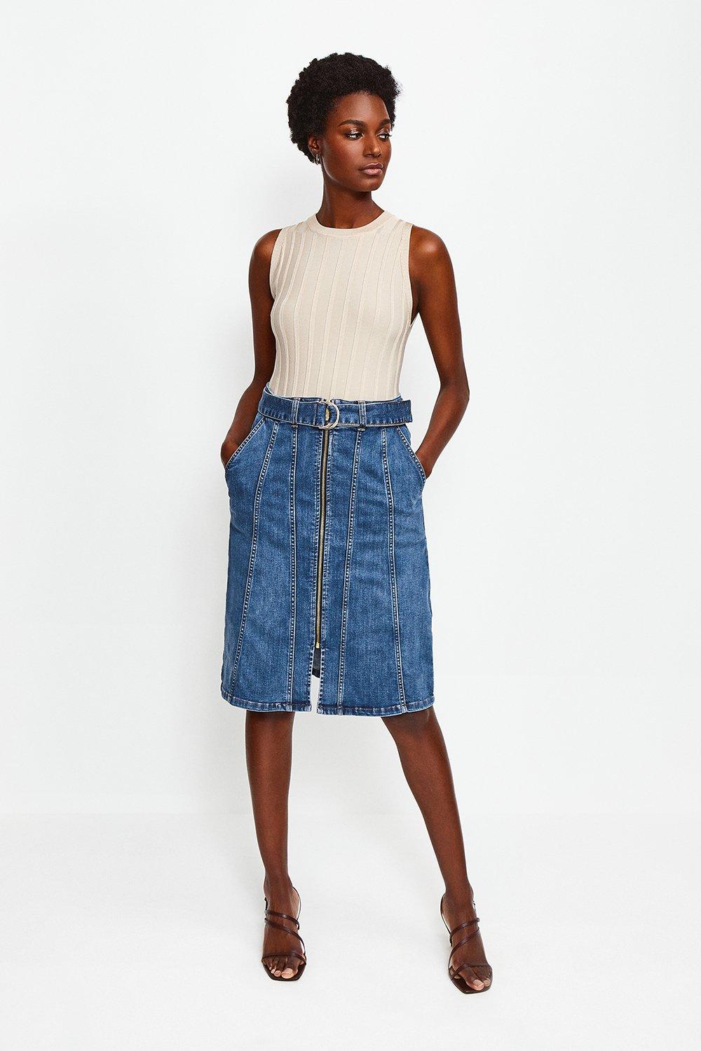 denim zip front skirt
