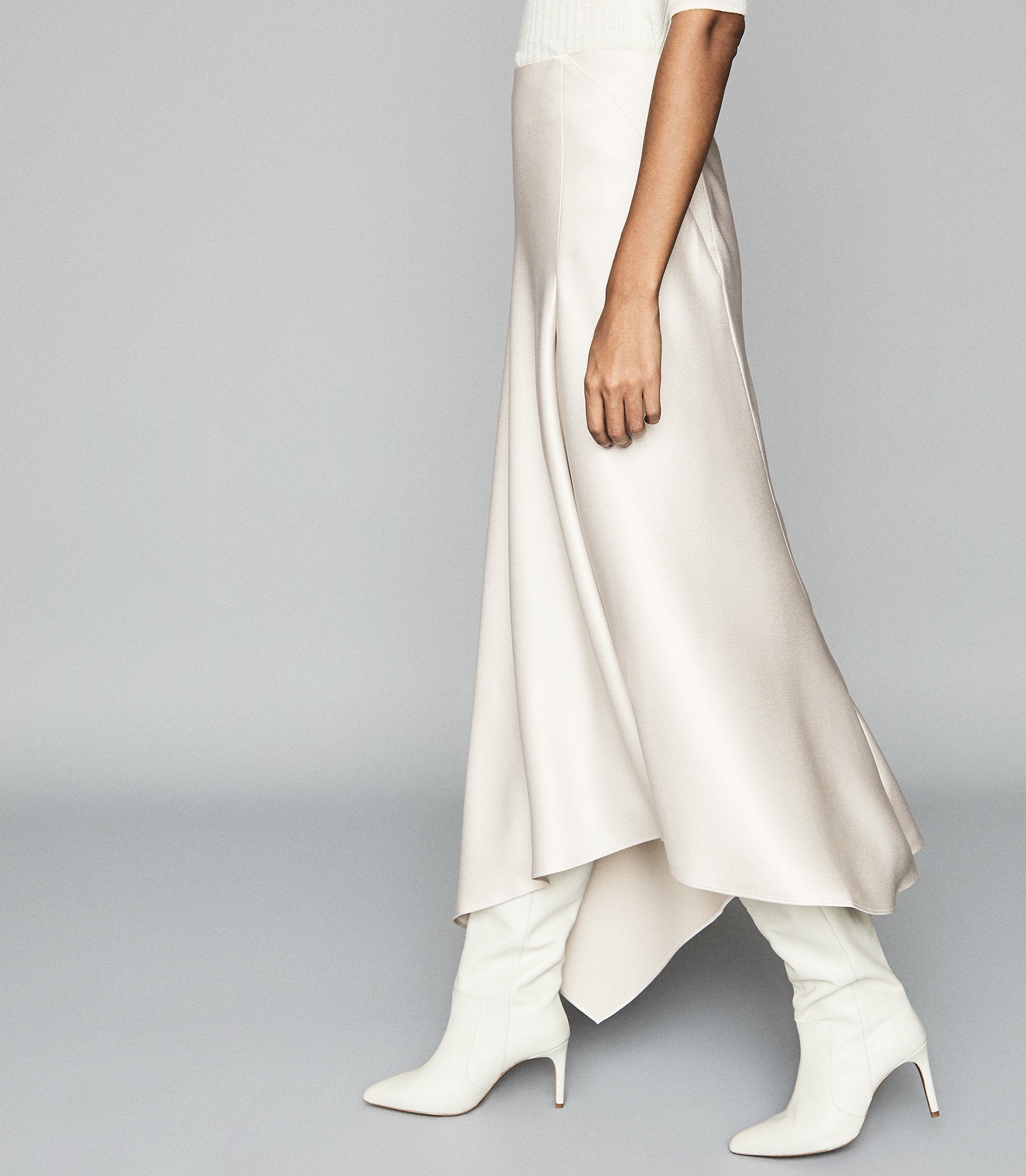white satin floor length skirt