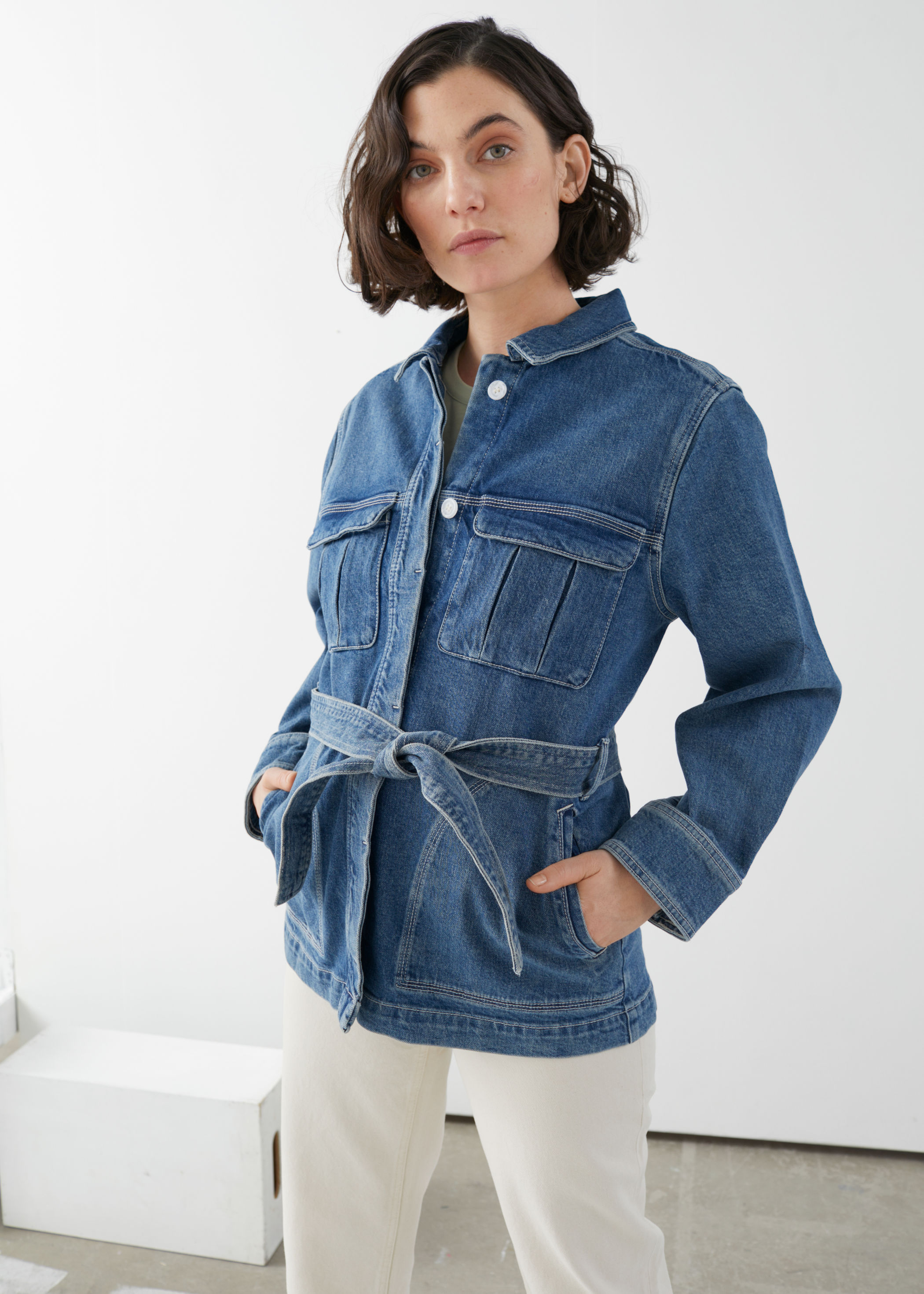 belted jeans jacket