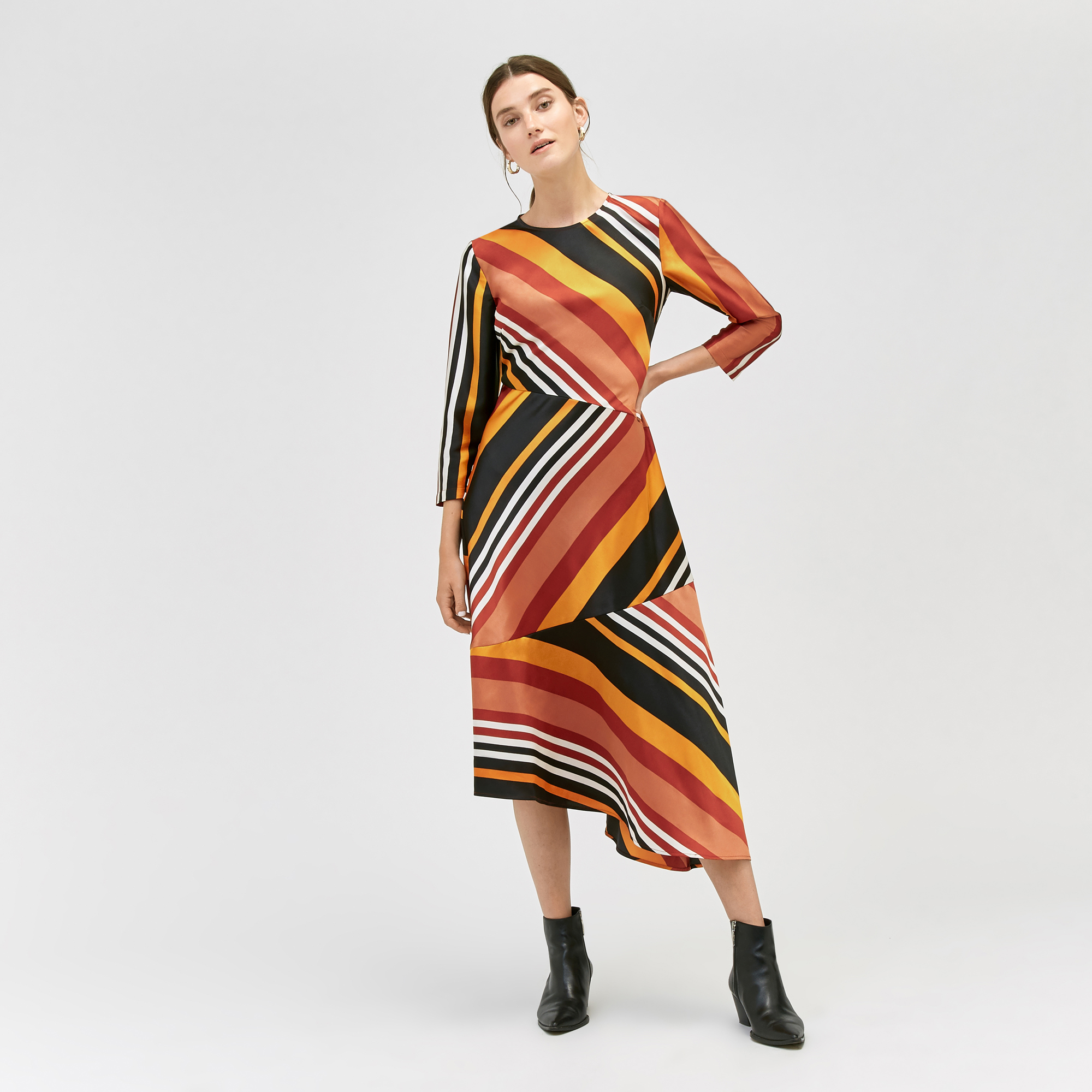 warehouse honey stripe midi dress